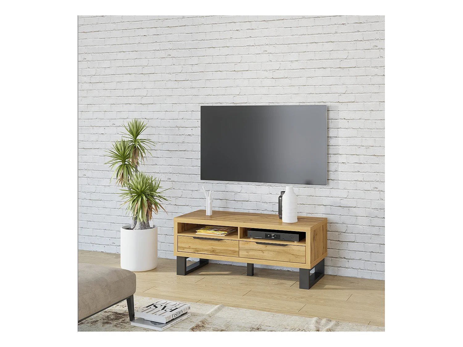 Meuble TV avec deux tiroirs HALLE