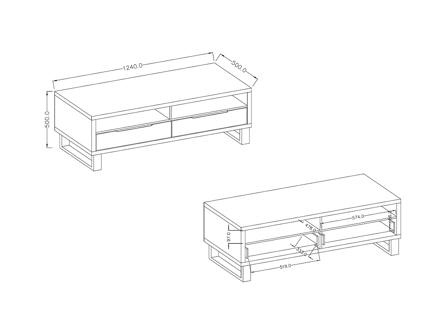 Meuble TV avec deux tiroirs HALLE