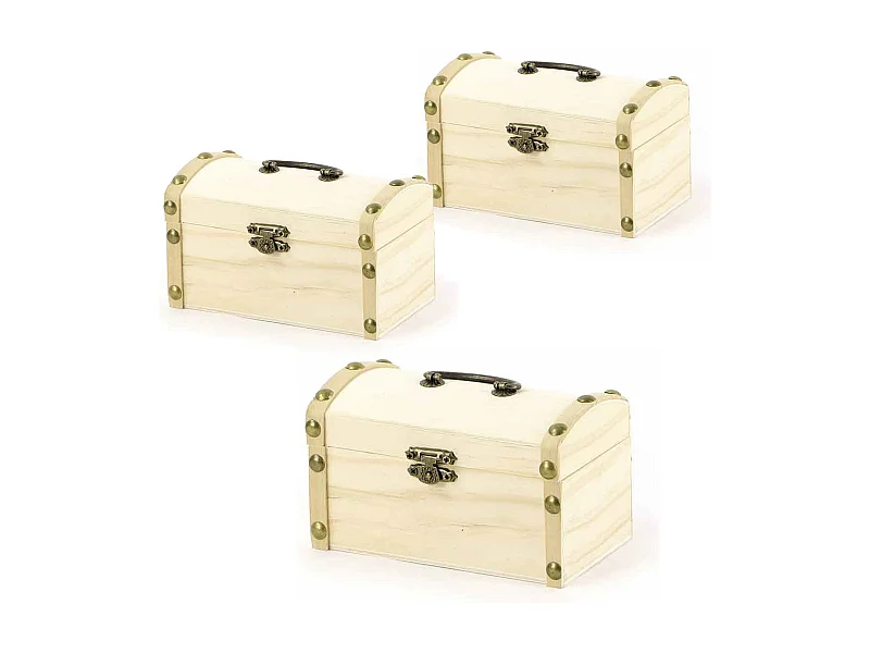 3 coffres de pirate en bois à décorer 8 x 8 x 13 cm
