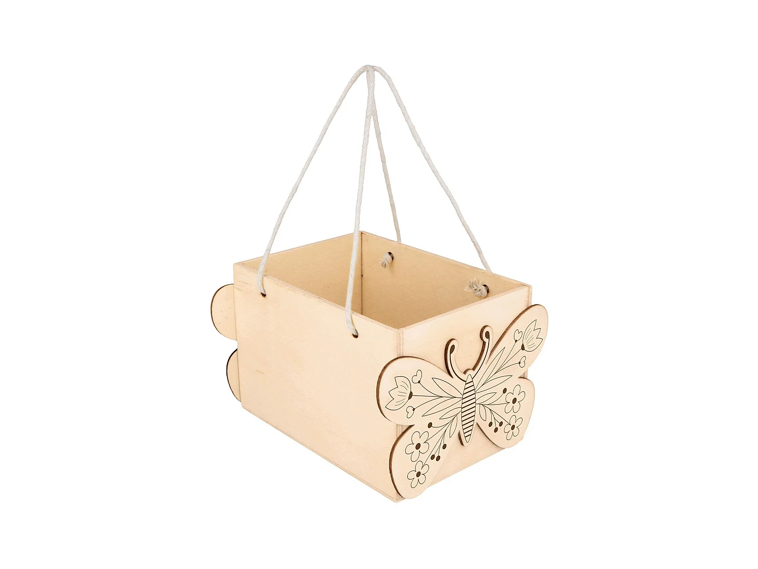 Houten mand met vlinders