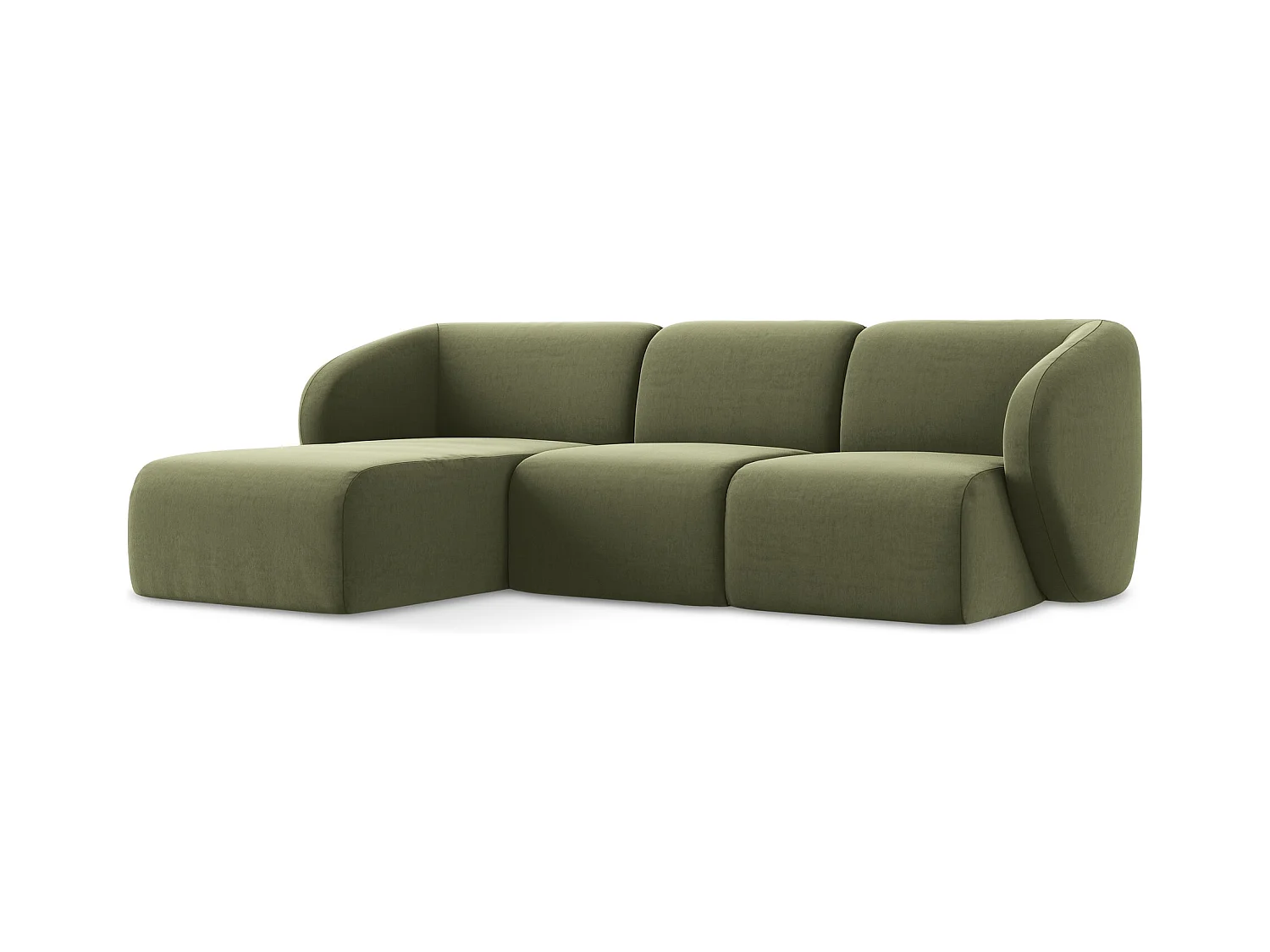 3-Sitzer Modulares Ecksofa - Ecke Links - Samt - Olive - LANI