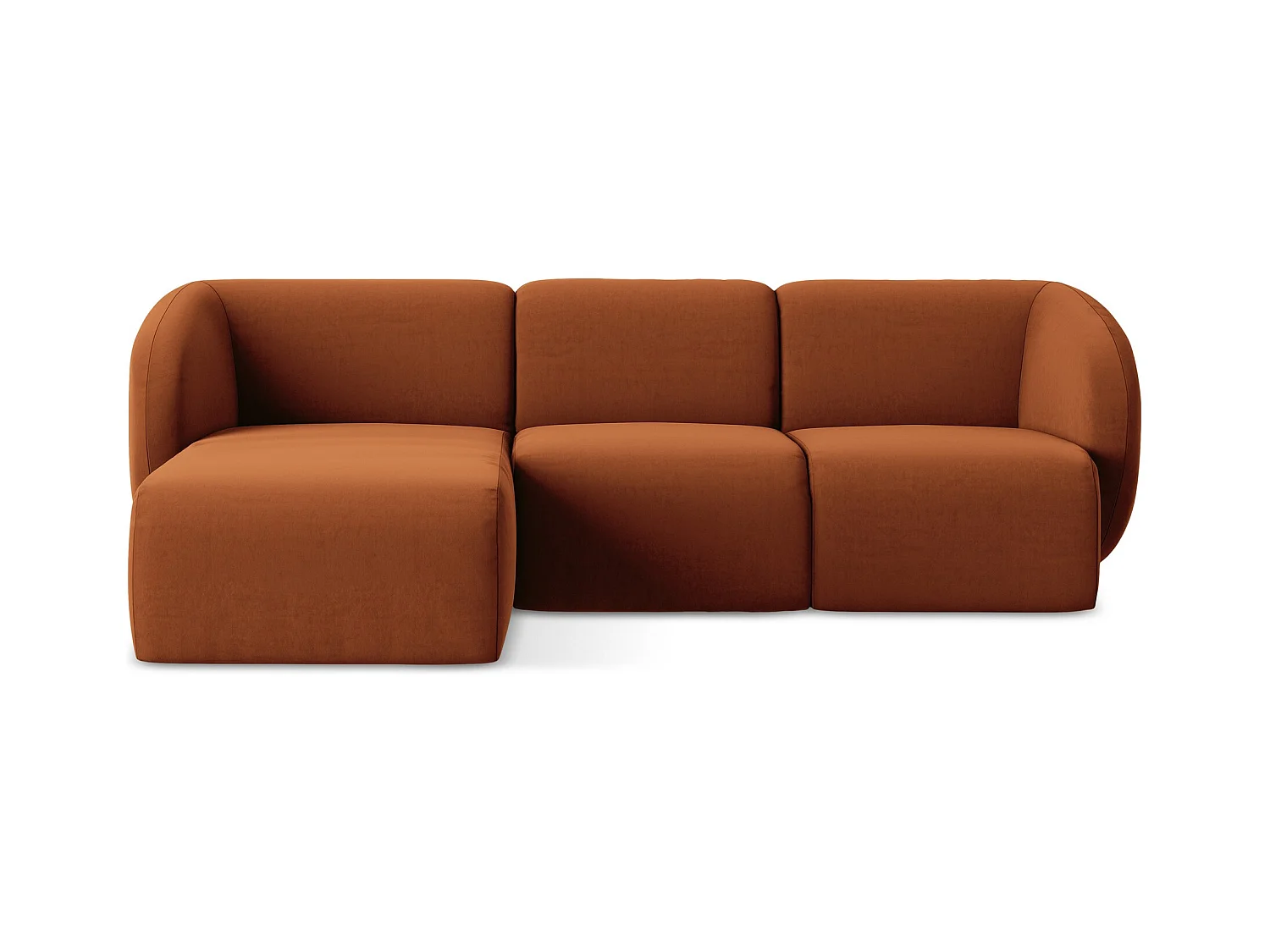 Sofá de canto modular esquerdo 3 lugares em veludo terracota - LANI