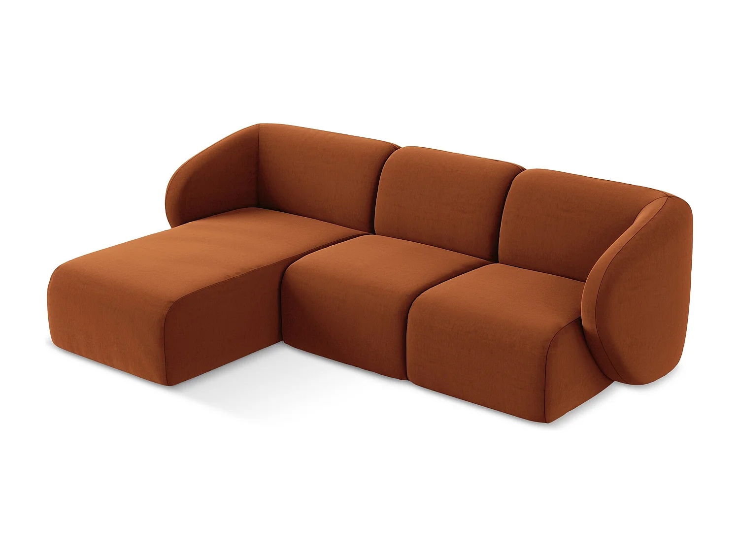 Canapé d'angle 3 places modulaire gauche en velours - terre cuite - LANI