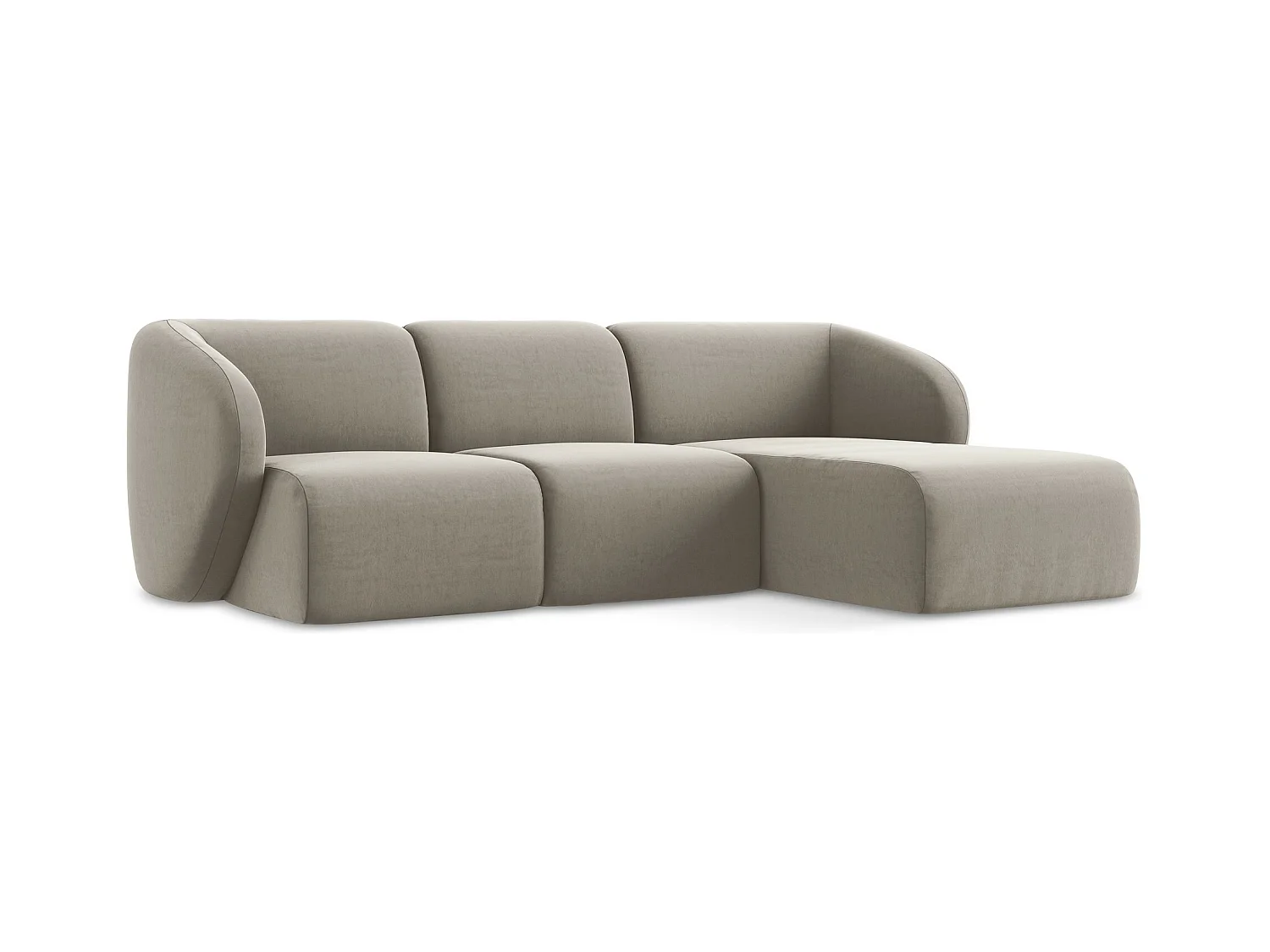 Canapé d'angle 3 places modulaire droit en velours - taupe - LANI