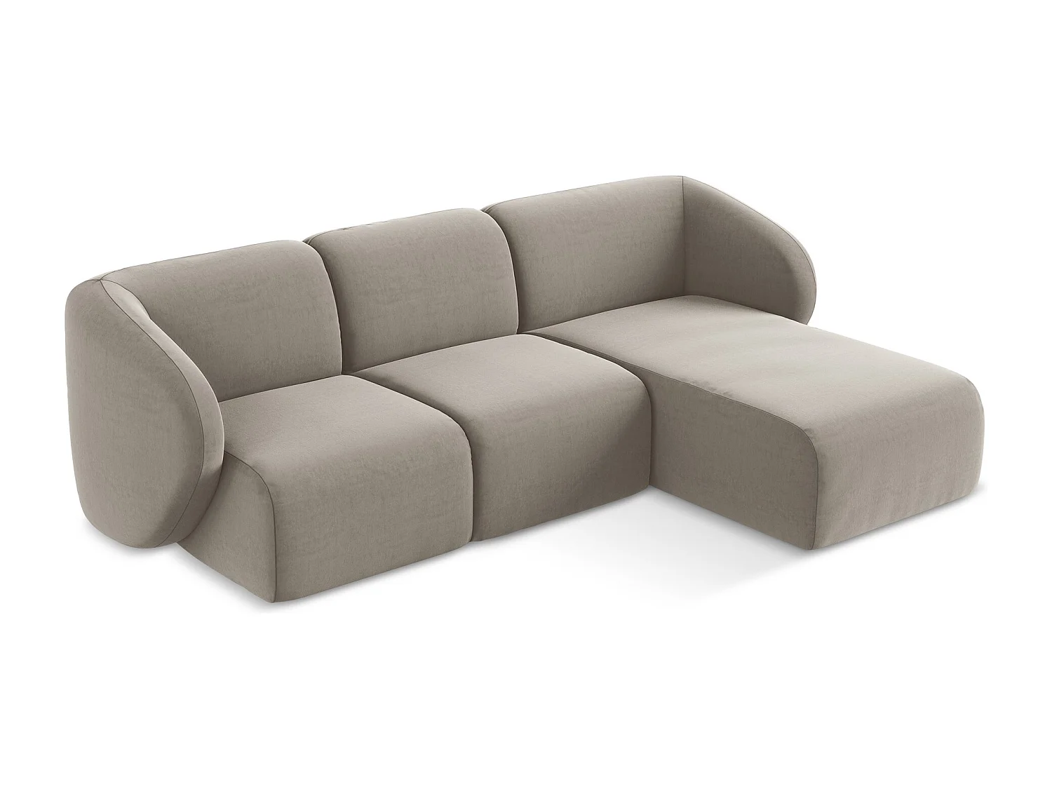 Canapé d'angle 3 places modulaire droit en velours - taupe - LANI