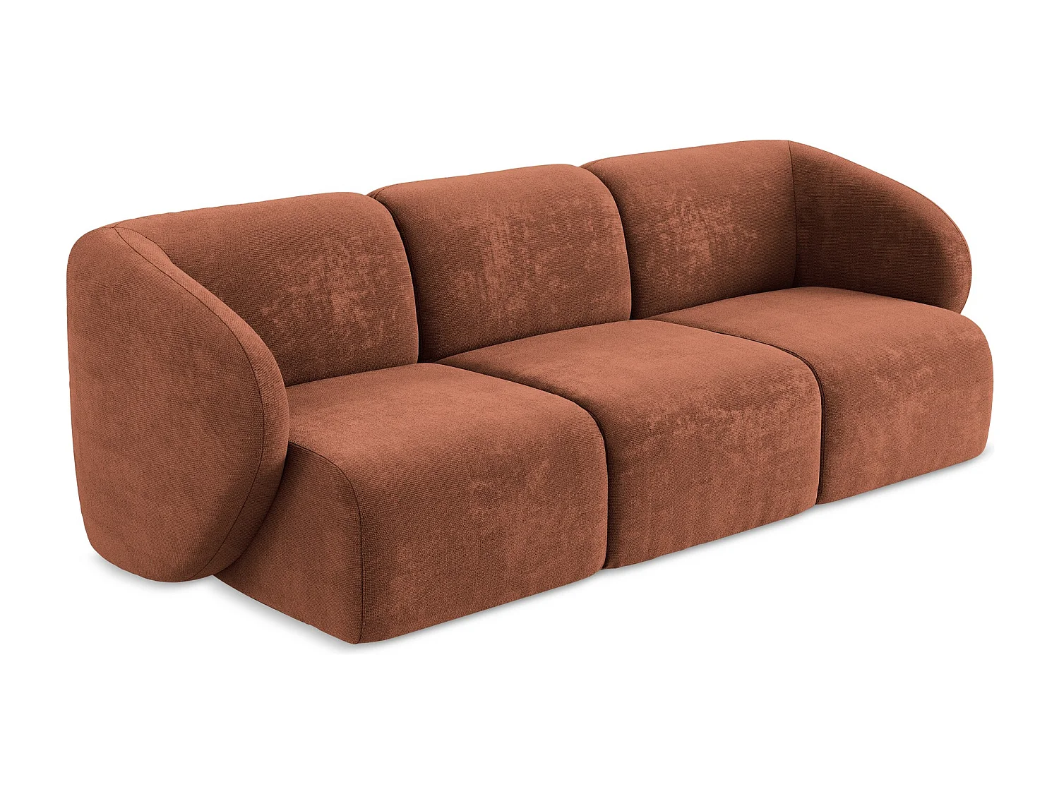 Canapé modulable 3 places en tissu chenille - terre cuite - LANI