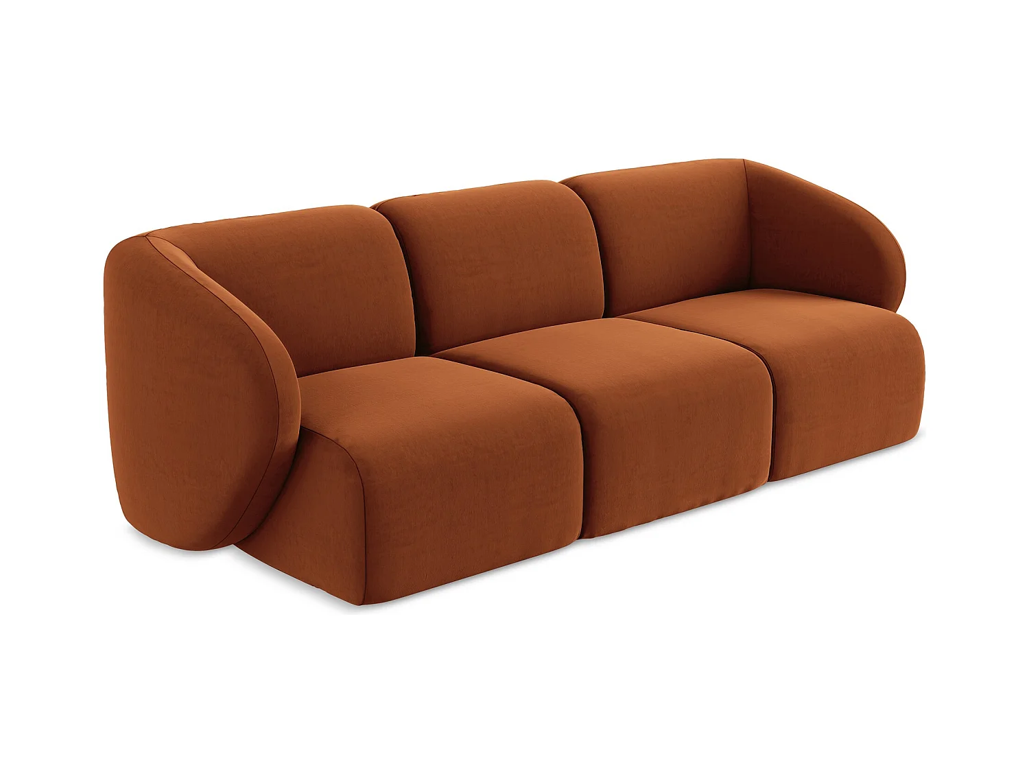 Driezits modulaire bank van terracotta velours - LANI