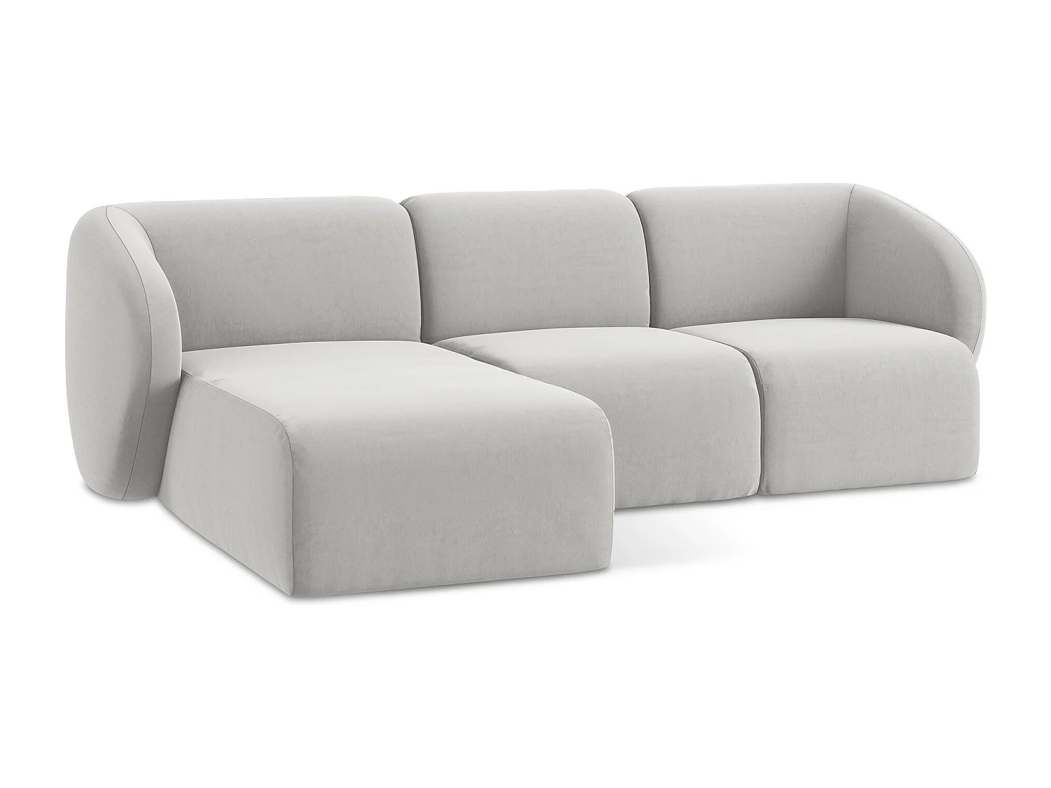 Canapé d'angle 3 places modulaire gauche en velours - argent - LANI