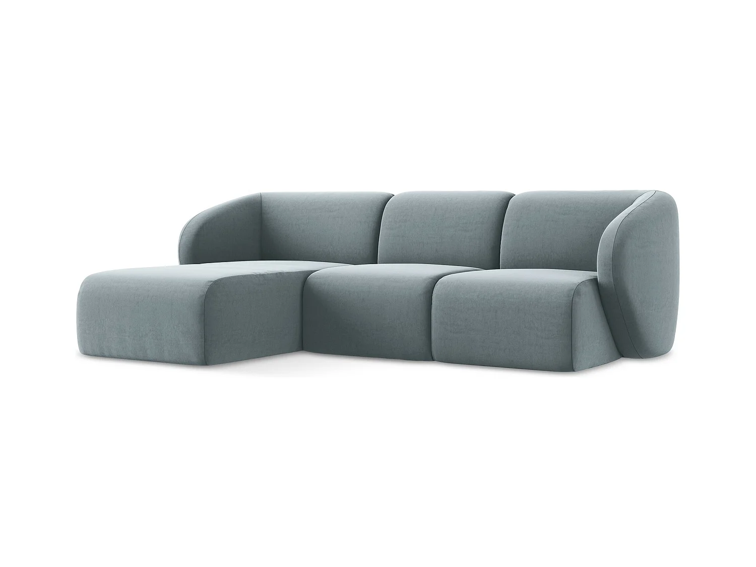 3-Sitzer Modulares Ecksofa - Ecke Links - Samt - Hellblau - LANI