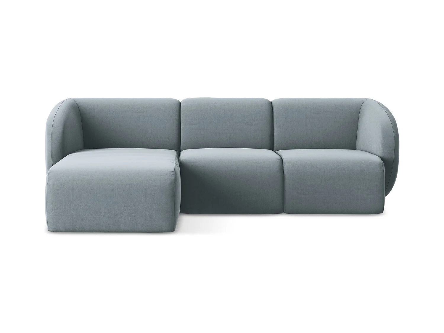 Canapé d'angle 3 places modulaire gauche en velours - bleu clair - LANI