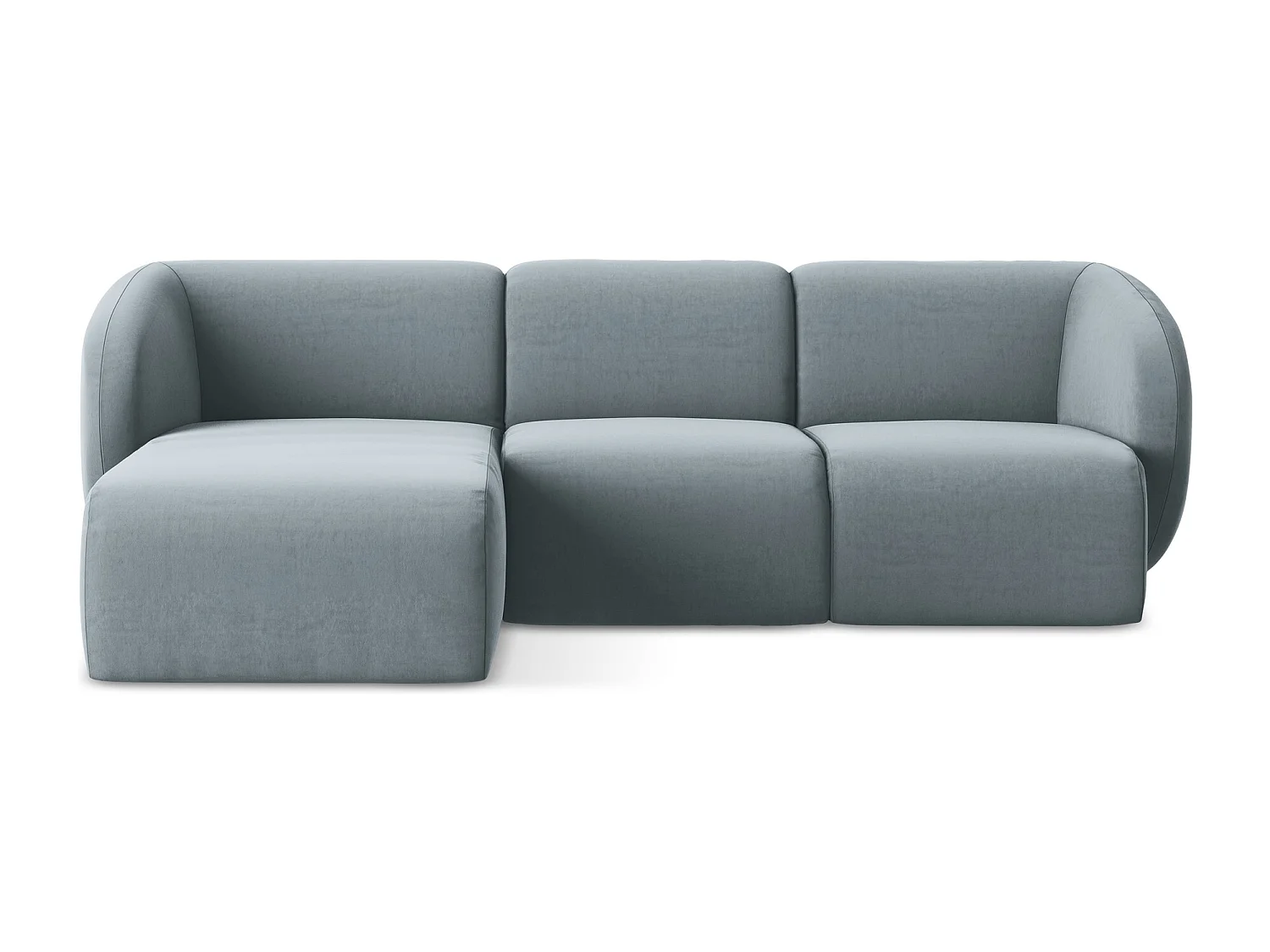 Canapé d'angle 3 places modulaire gauche en velours - bleu clair - LANI