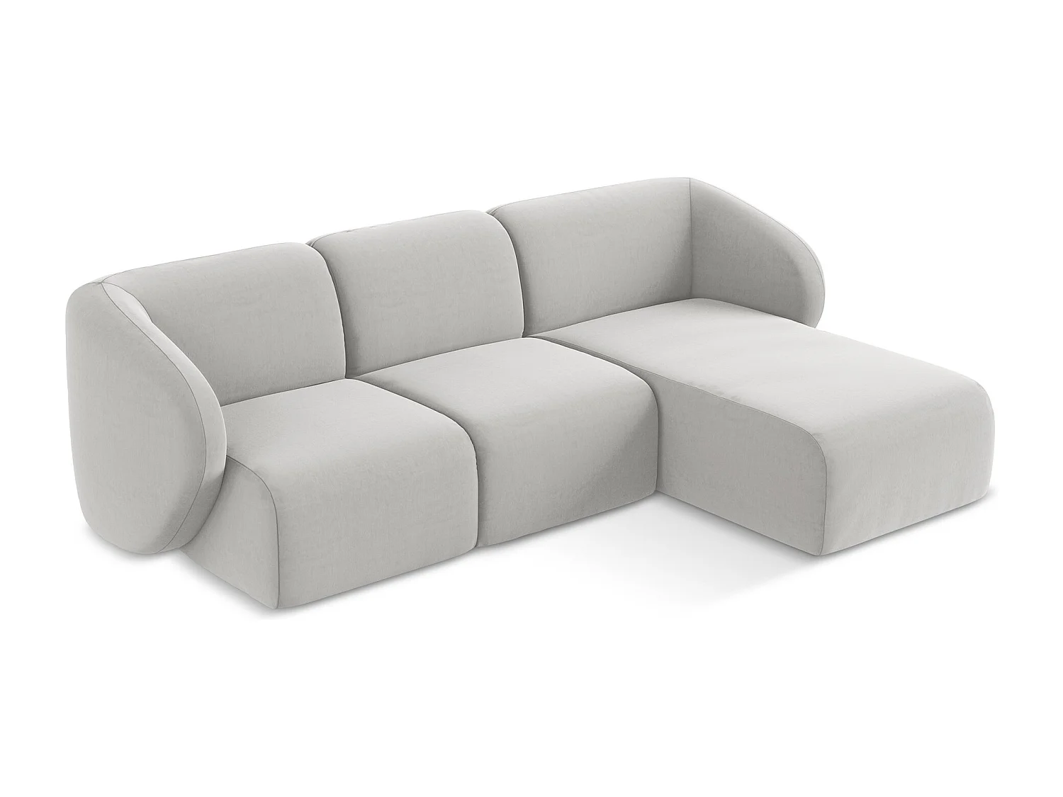 Canapé d'angle 3 places modulaire droit en velours - argent - LANI