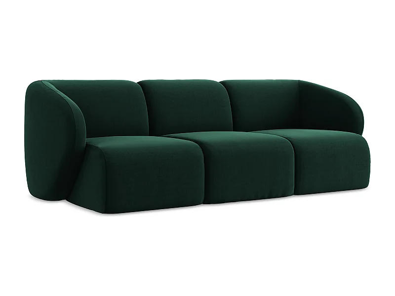 Driezits modulaire bank van flessengroen velours - LANI