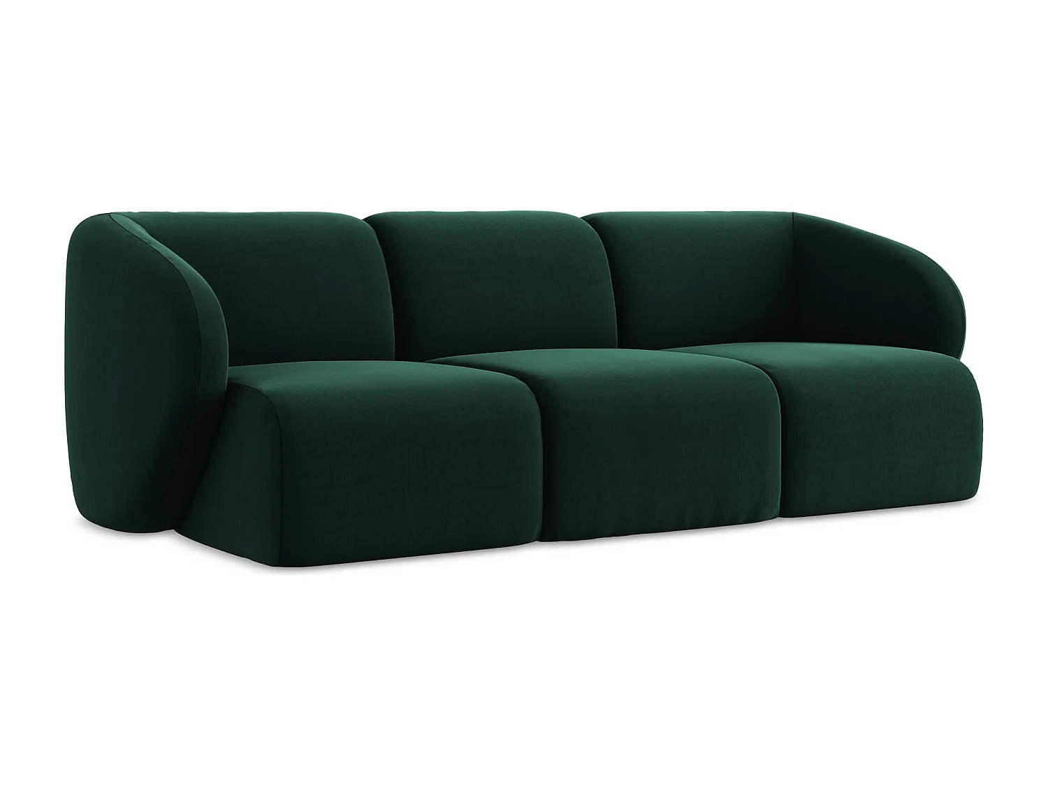 Driezits modulaire bank van flessengroen velours - LANI