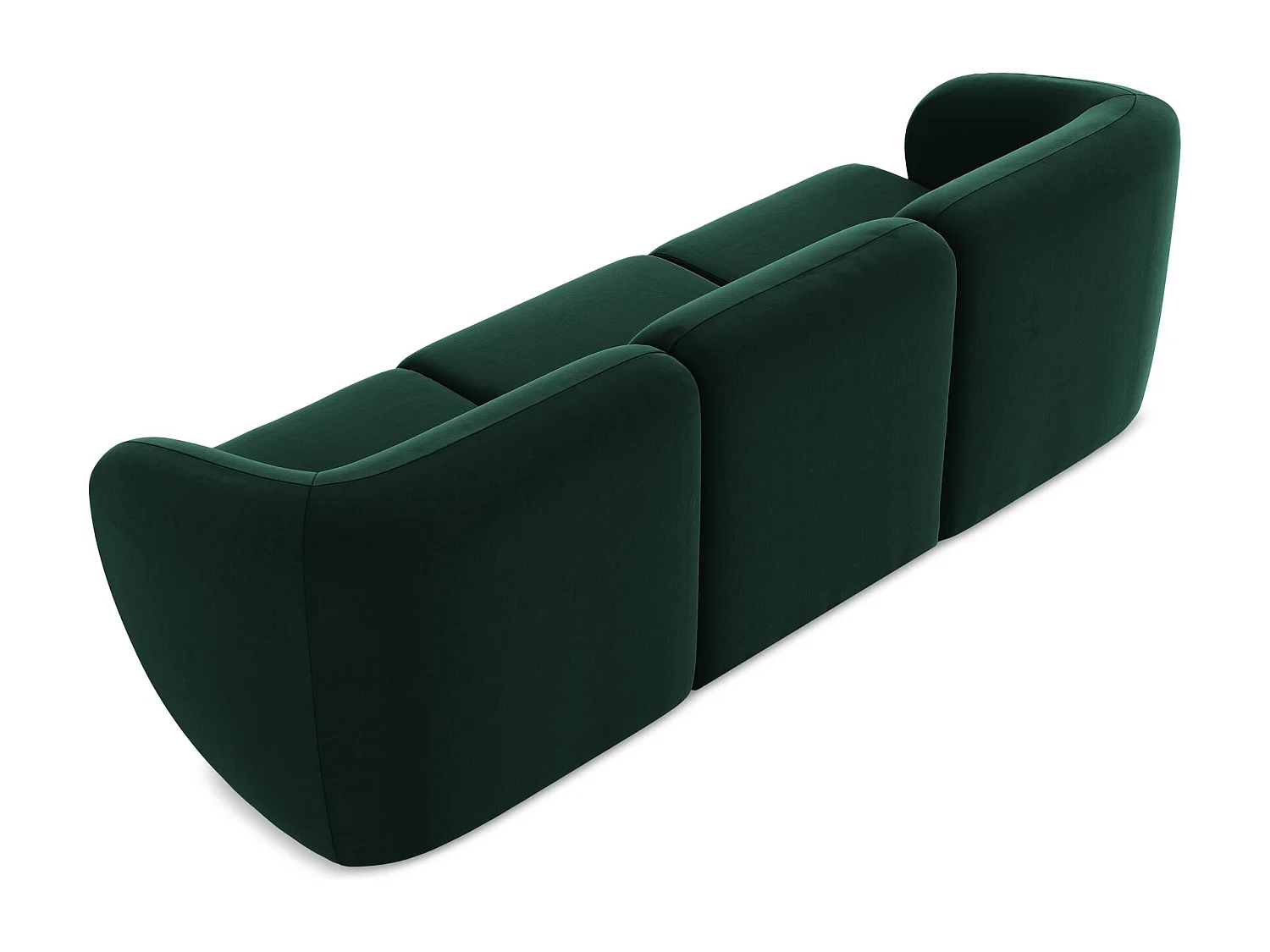 Driezits modulaire bank van flessengroen velours - LANI