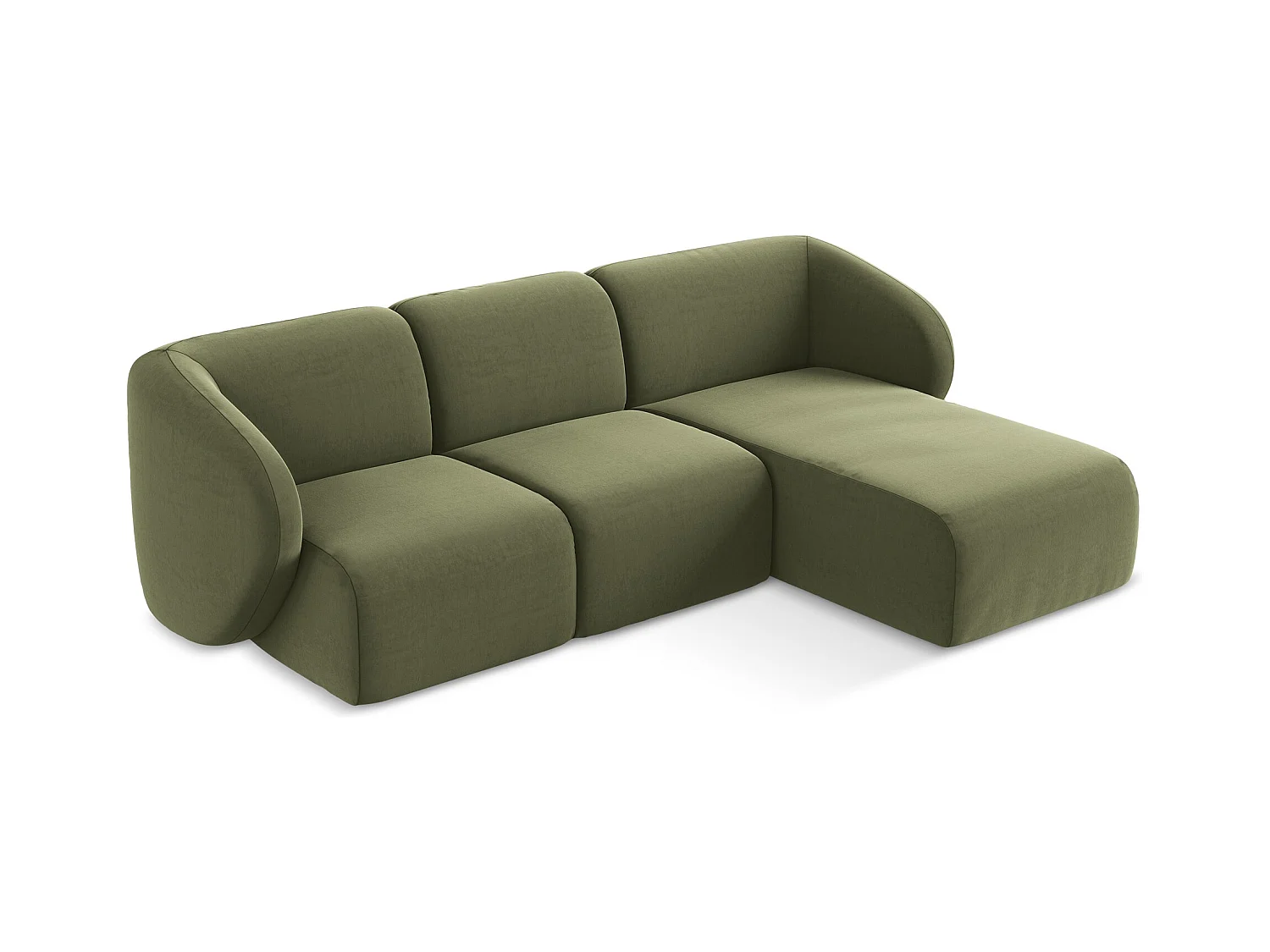 Modulaire hoekbank rechts van olijfgroen velours - LANI