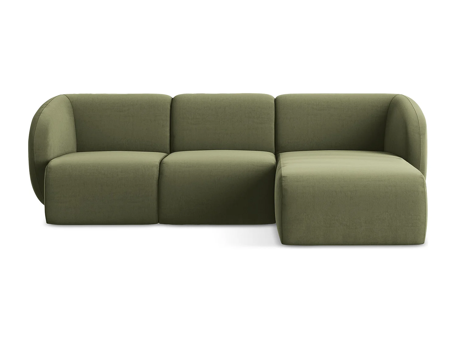 Canapé d'angle 3 places modulaire droit en velours - olive - LANI