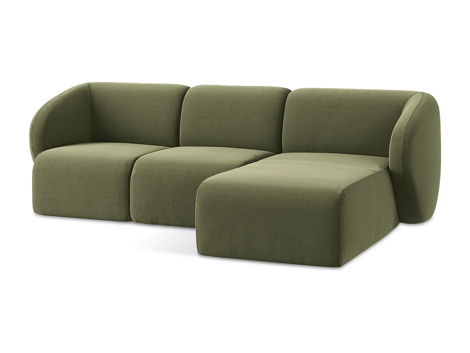 Canapé d'angle 3 places modulaire droit en velours - olive - LANI