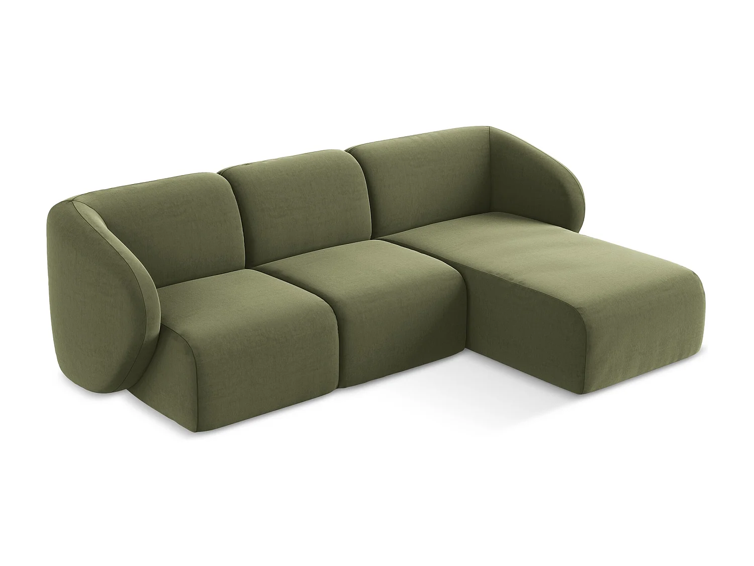 Canapé d'angle 3 places modulaire droit en velours - olive - LANI