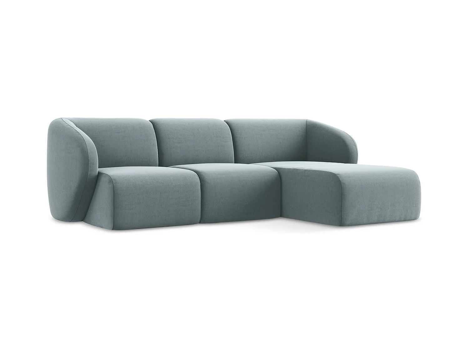 Canapé d'angle 3 places modulaire droit en velours - bleu clair - LANI