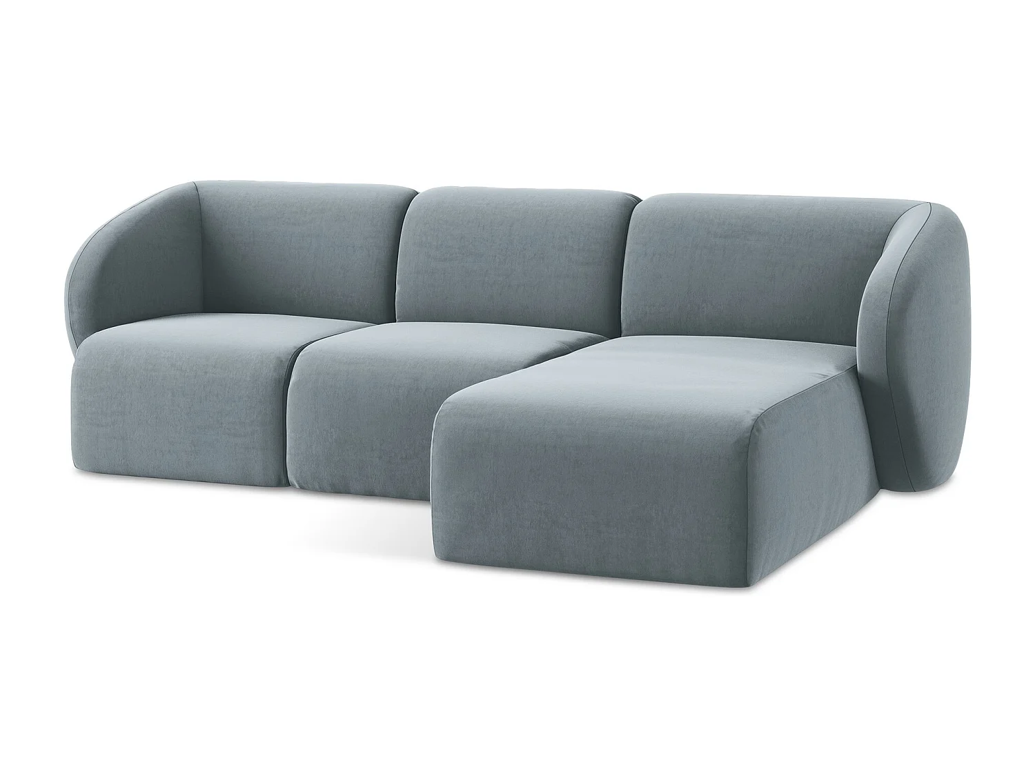 Sofá de canto modular direito 3 lugares em veludo azul claro - LANI