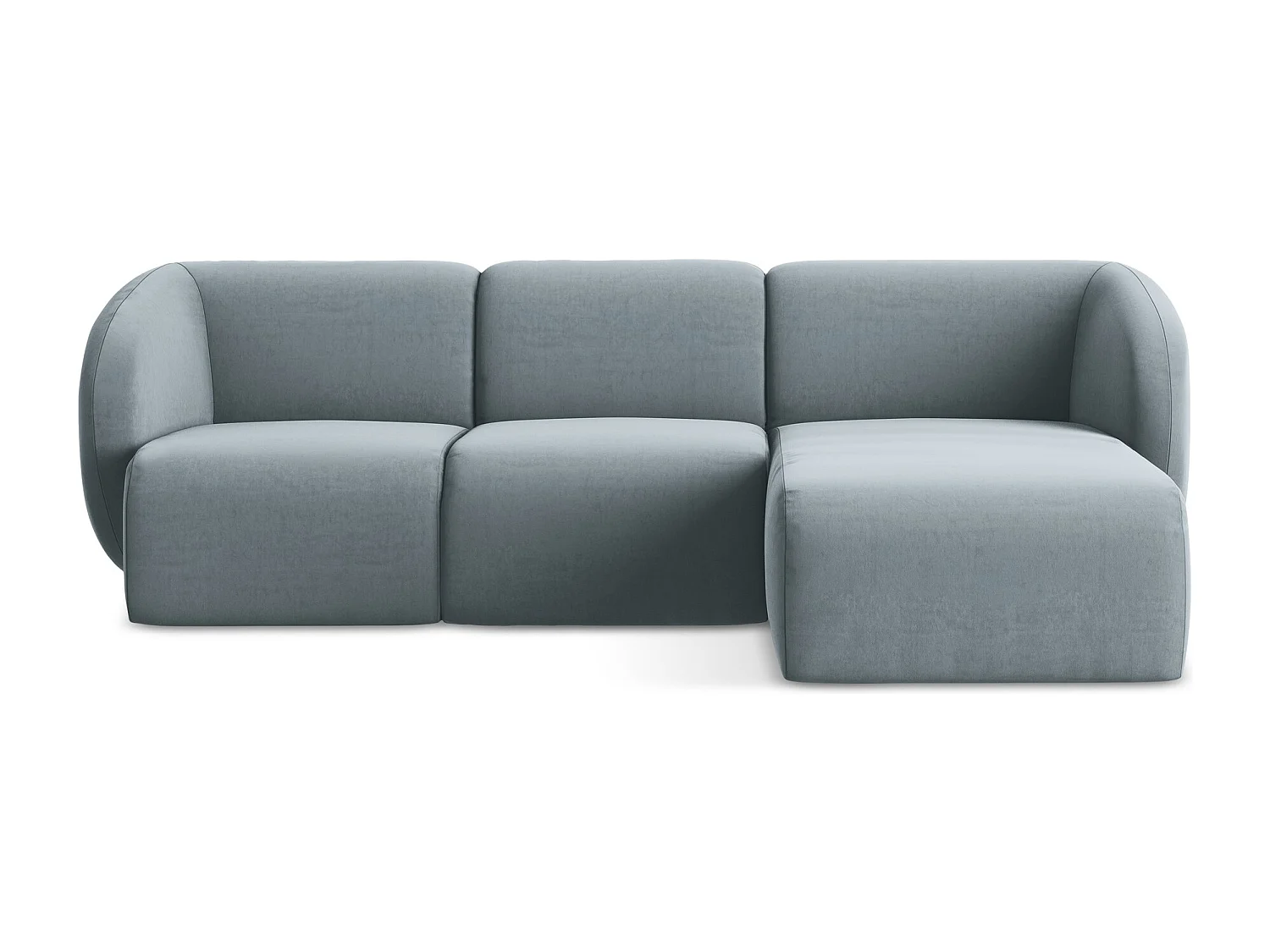 Canapé d'angle 3 places modulaire droit en velours - bleu clair - LANI