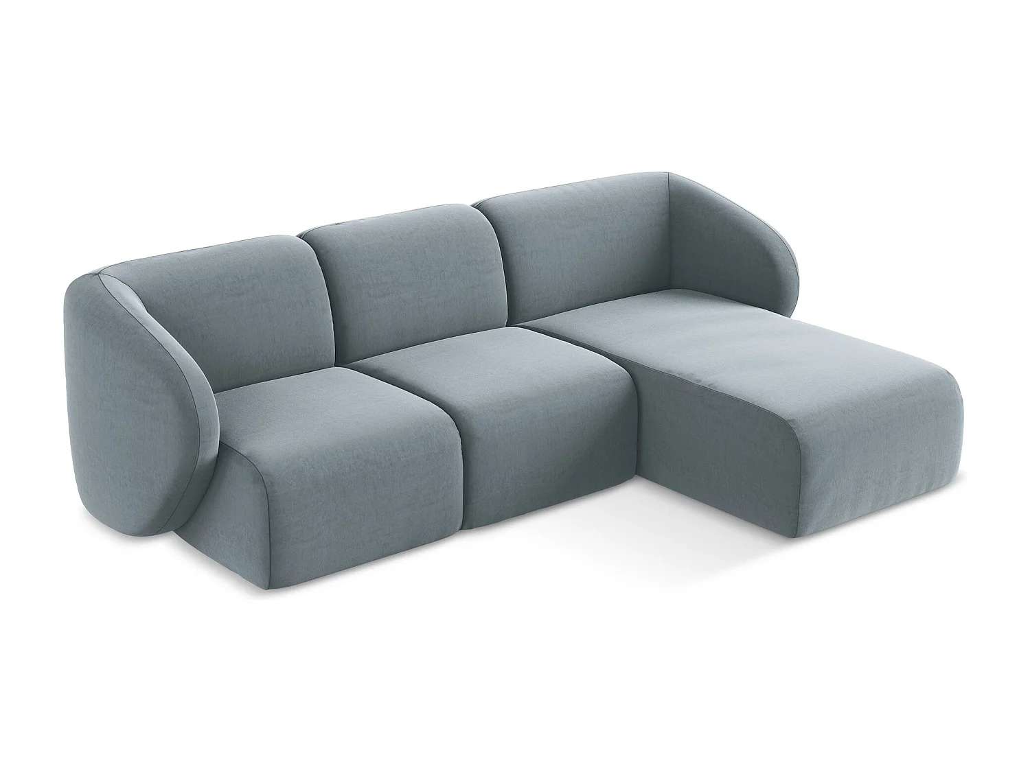 Canapé d'angle 3 places modulaire droit en velours - bleu clair - LANI