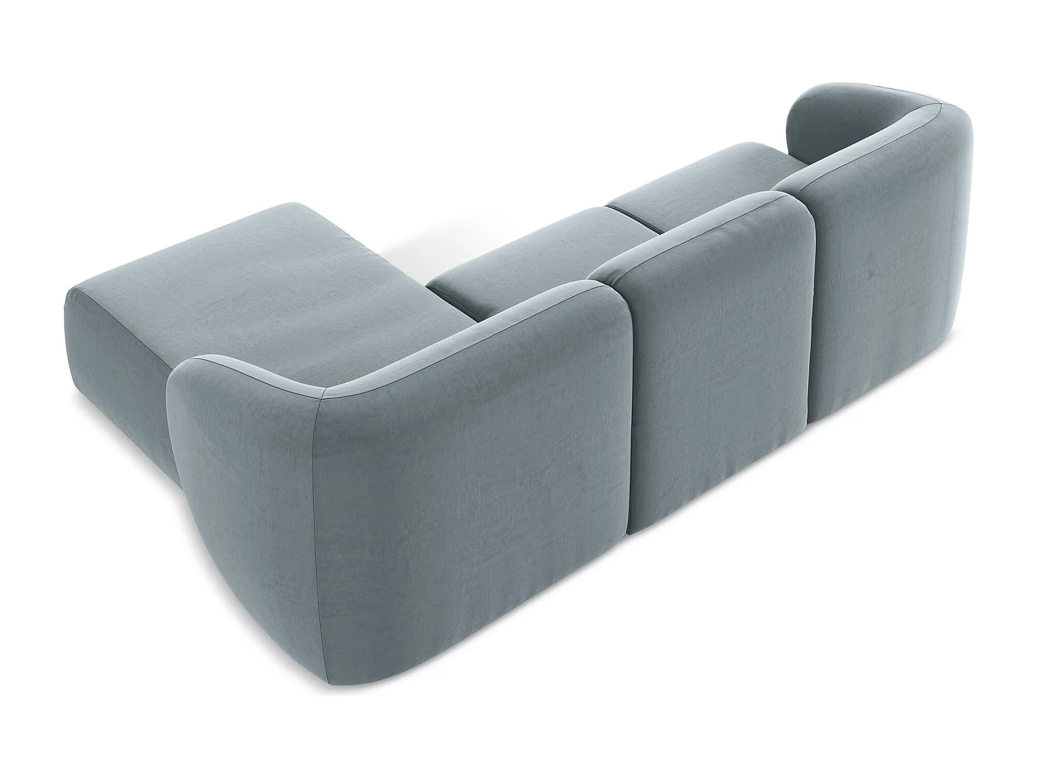 Canapé d'angle 3 places modulaire droit en velours - bleu clair - LANI