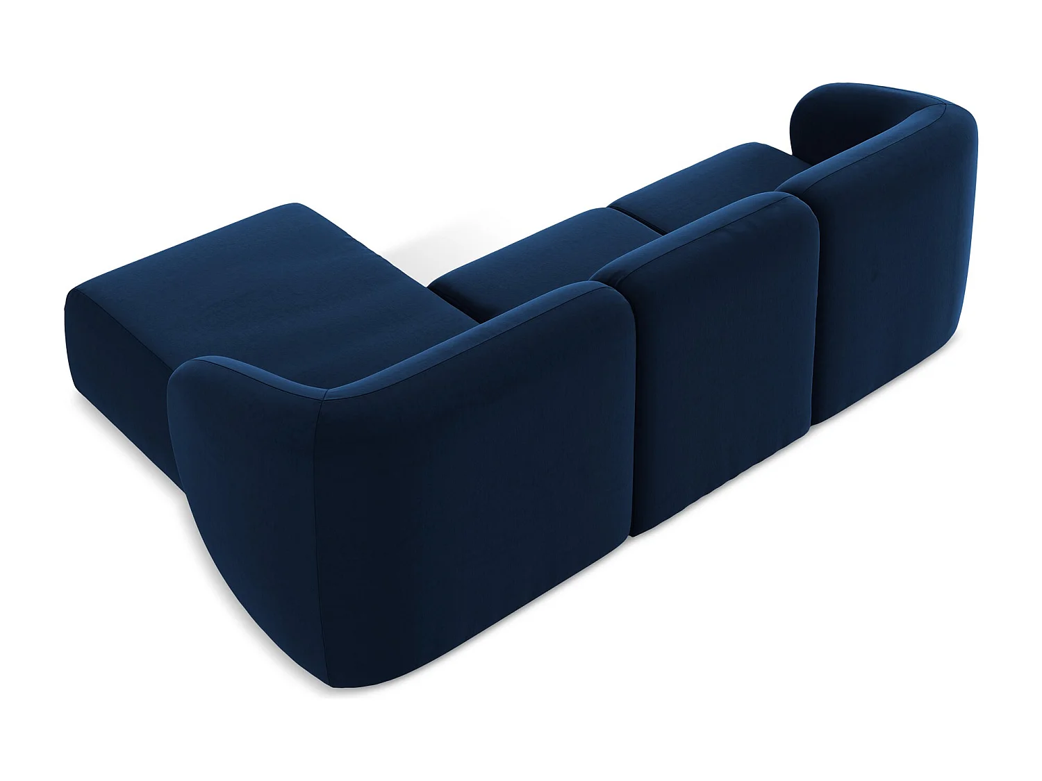 Canapé d'angle 3 places modulaire droit en velours - bleu royal - LANI