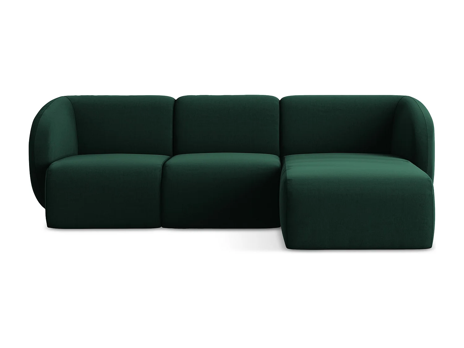 Sofá de canto modular direito 3 lugares em veludo verde garrafa - LANI