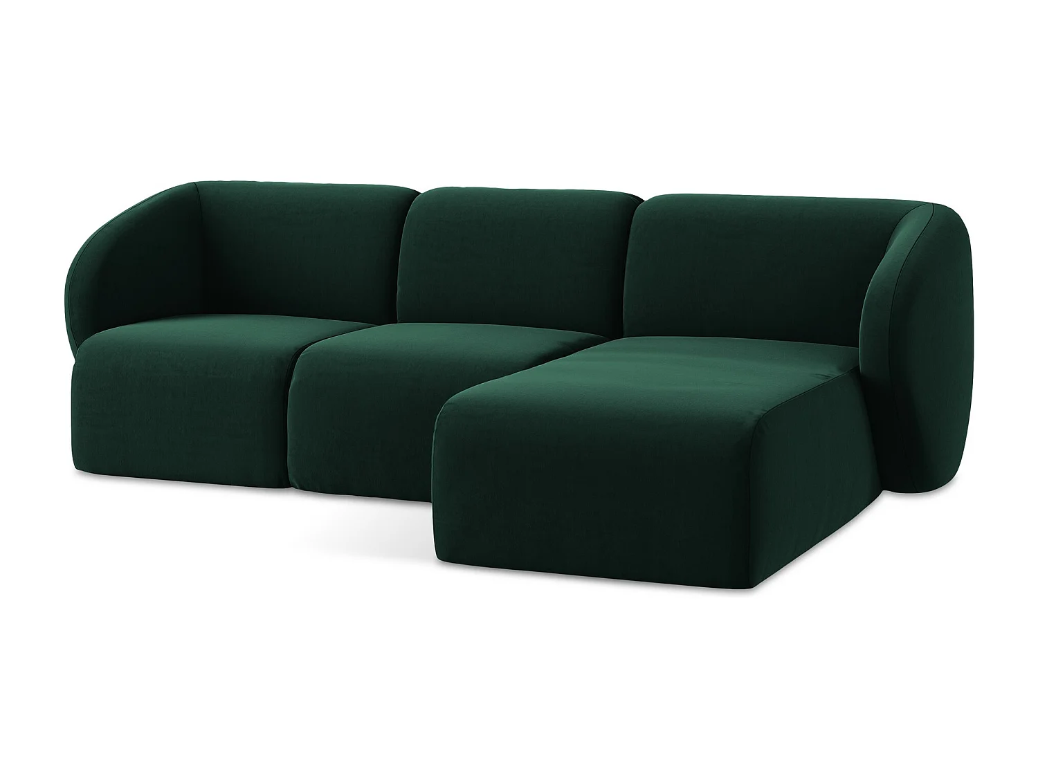 Canapé d'angle 3 places modulaire droit en velours - bouteille verte - LANI