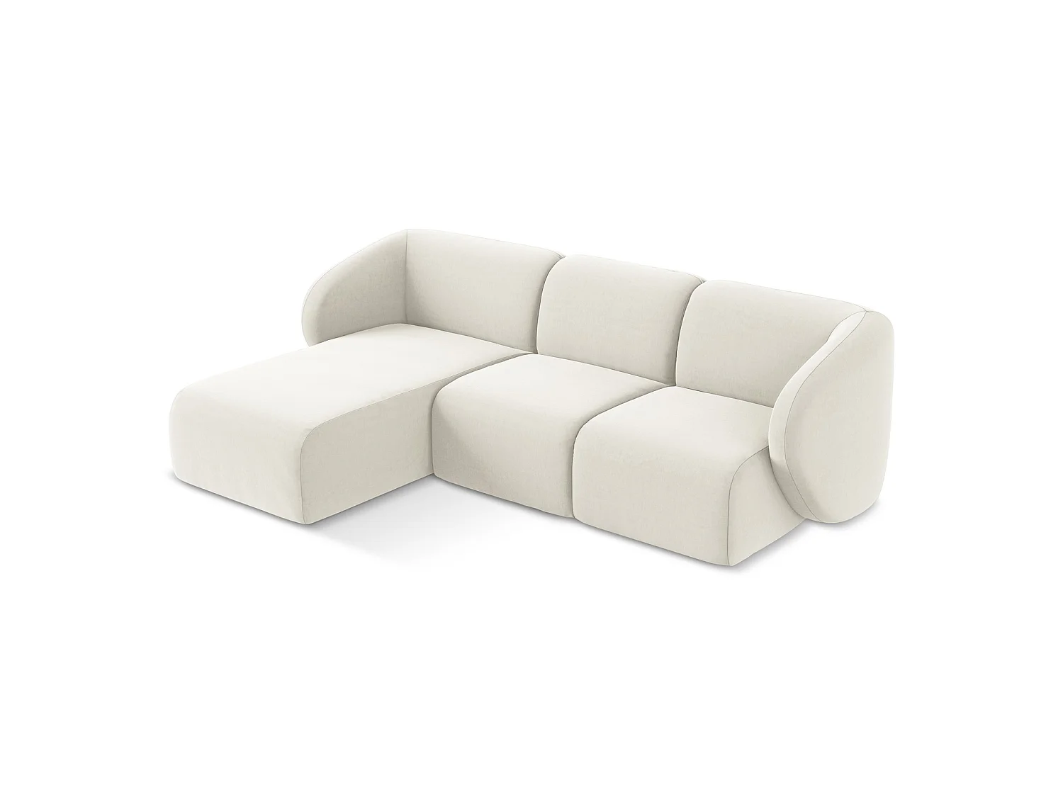 Canapé d'angle 3 places modulaire gauche en velours - beige clair - CERVO