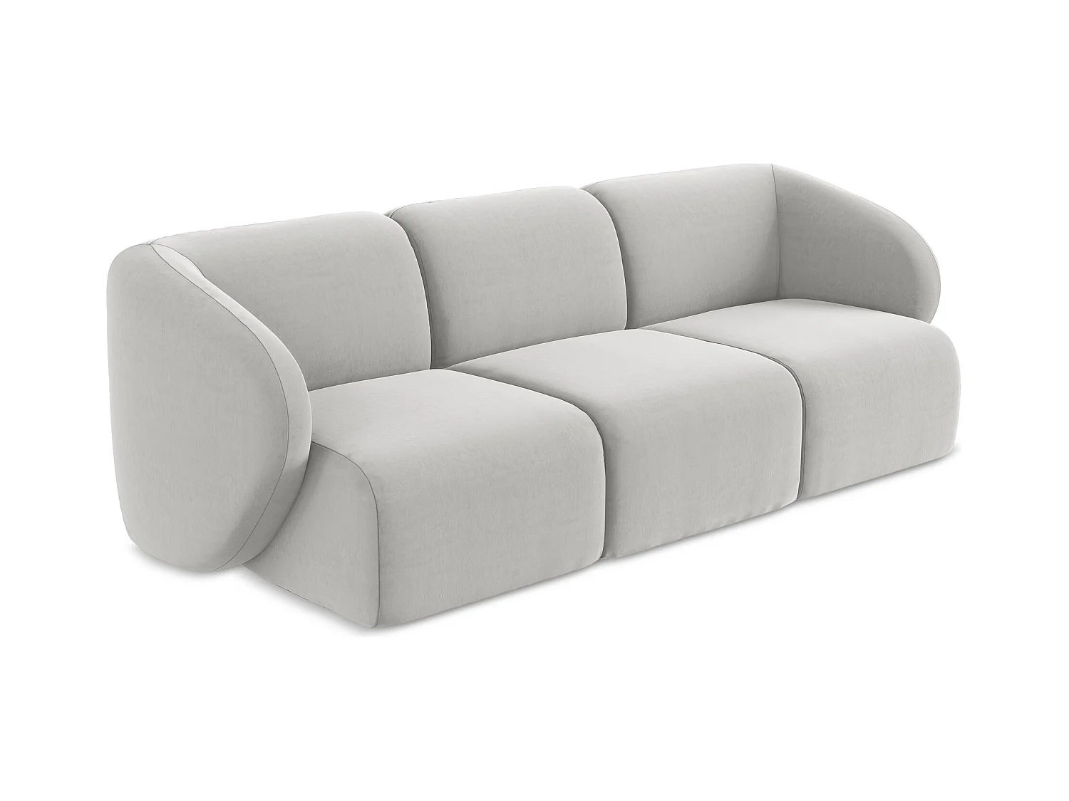 Driezits modulaire bank van zilver velours - LANI