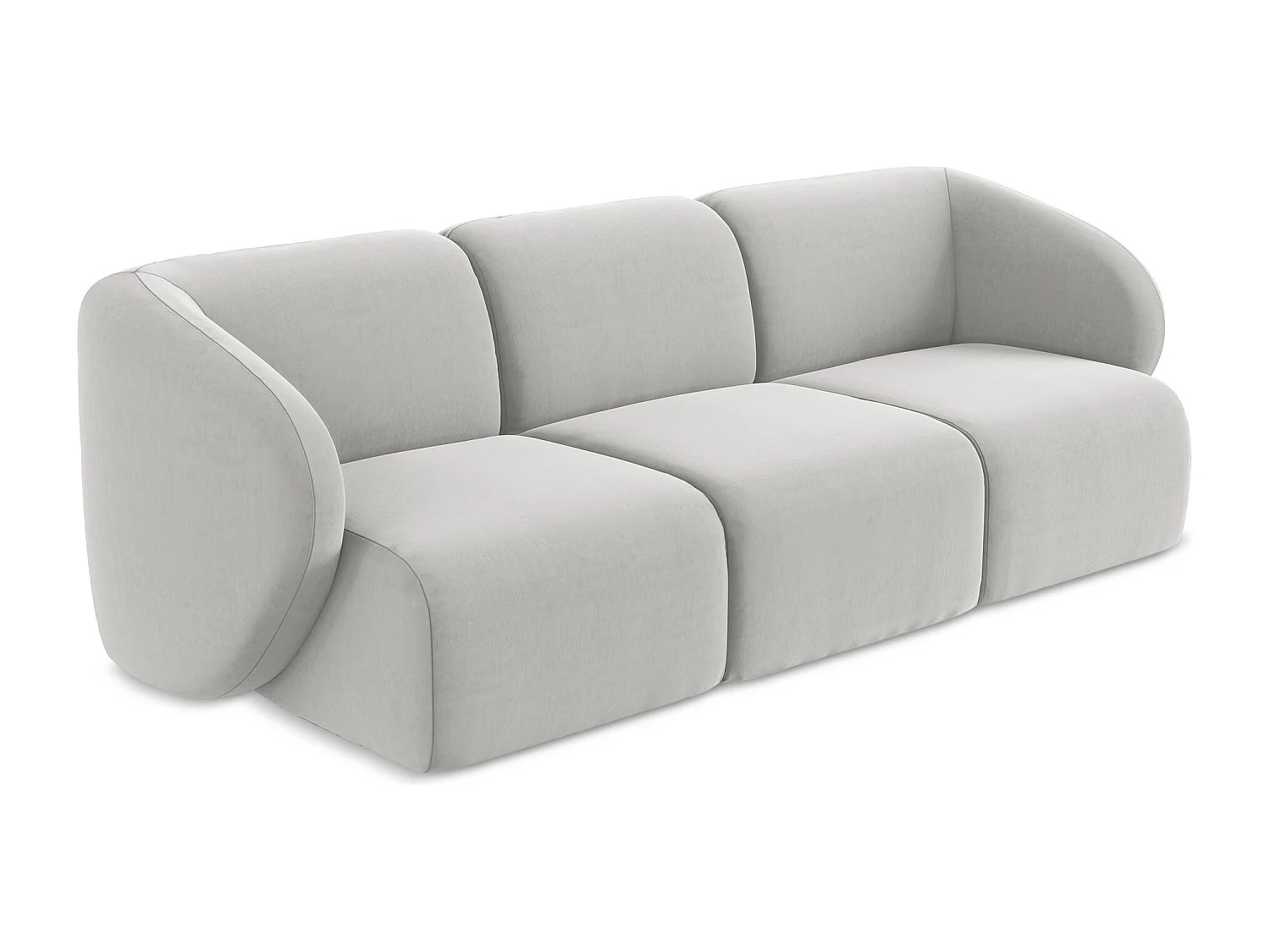 Driezits modulaire bank van zilver velours - LANI