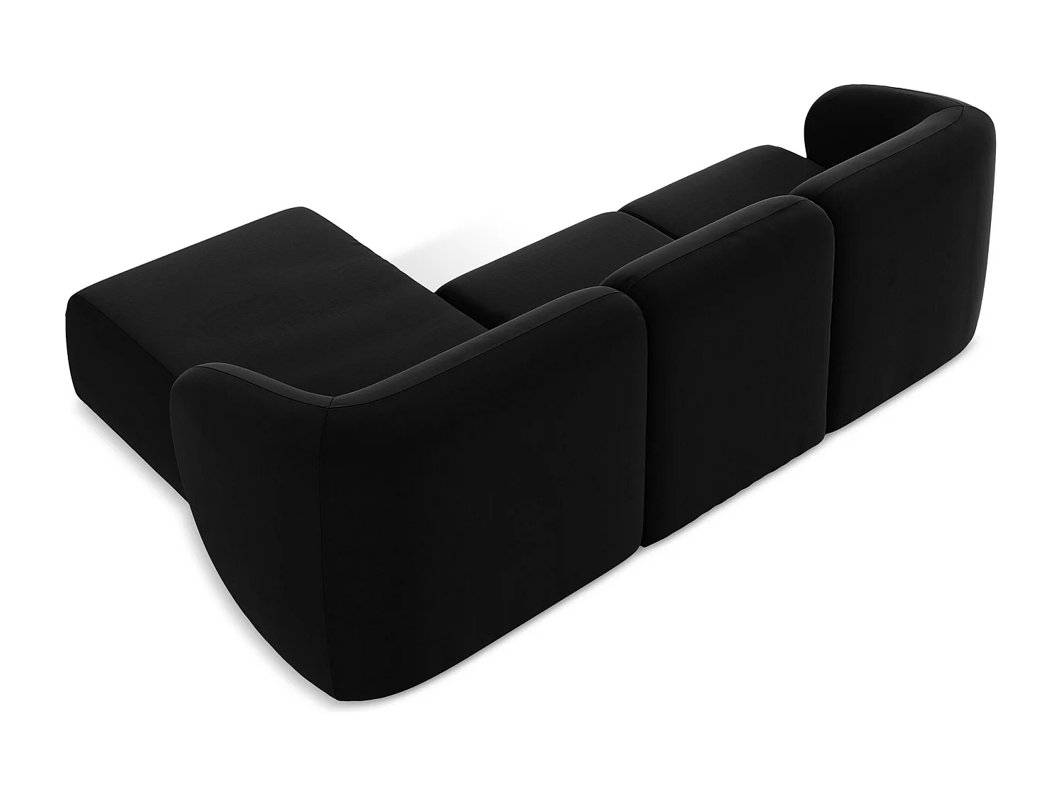 Canapé d'angle 3 places modulaire droit en velours - noir - LANI