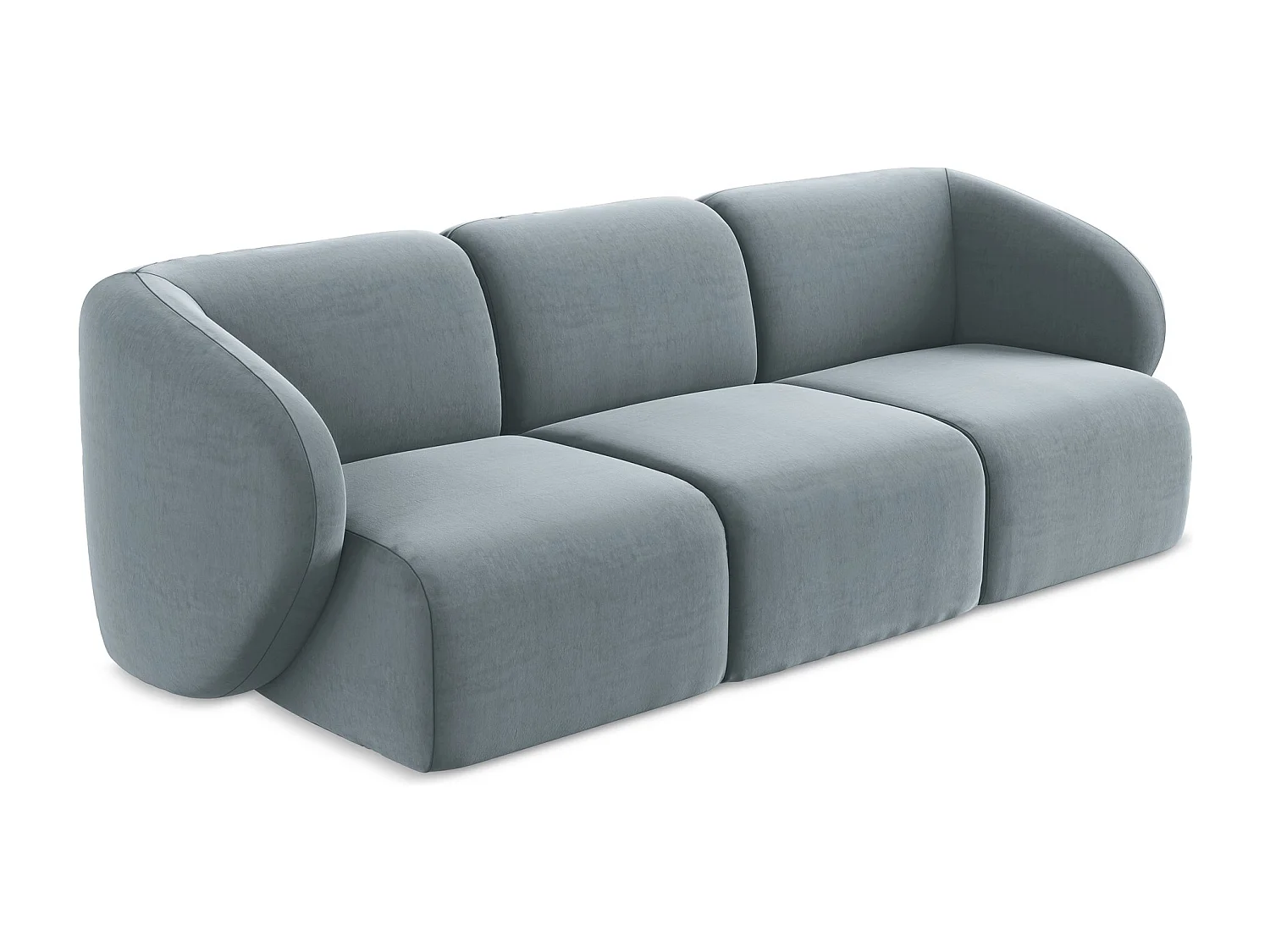 Modulares 3-Sitzer Sofa - - Samt - Hellblau - LANI