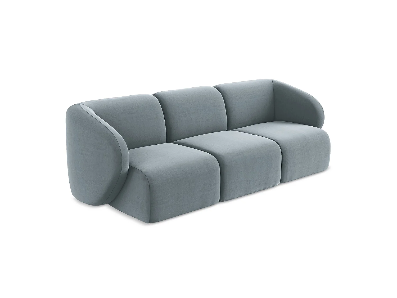 Modulares 3-Sitzer Sofa - - Samt - Hellblau - CERVO