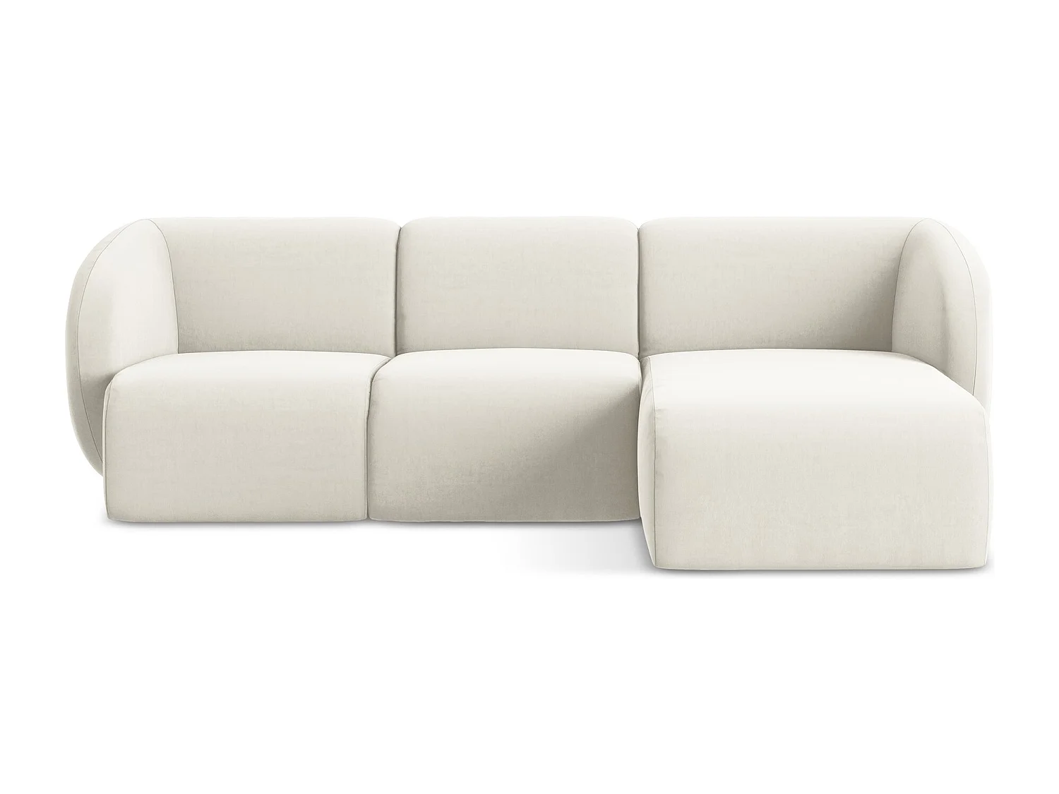 Sofá de canto modular direito 3 lugares em veludo bege claro - LANI