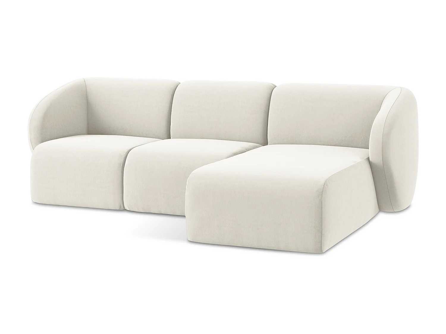 Canapé d'angle 3 places modulaire droit en velours - beige clair - LANI