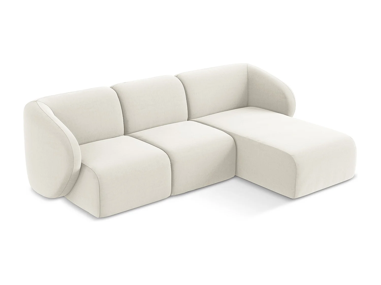 Canapé d'angle 3 places modulaire droit en velours - beige clair - LANI