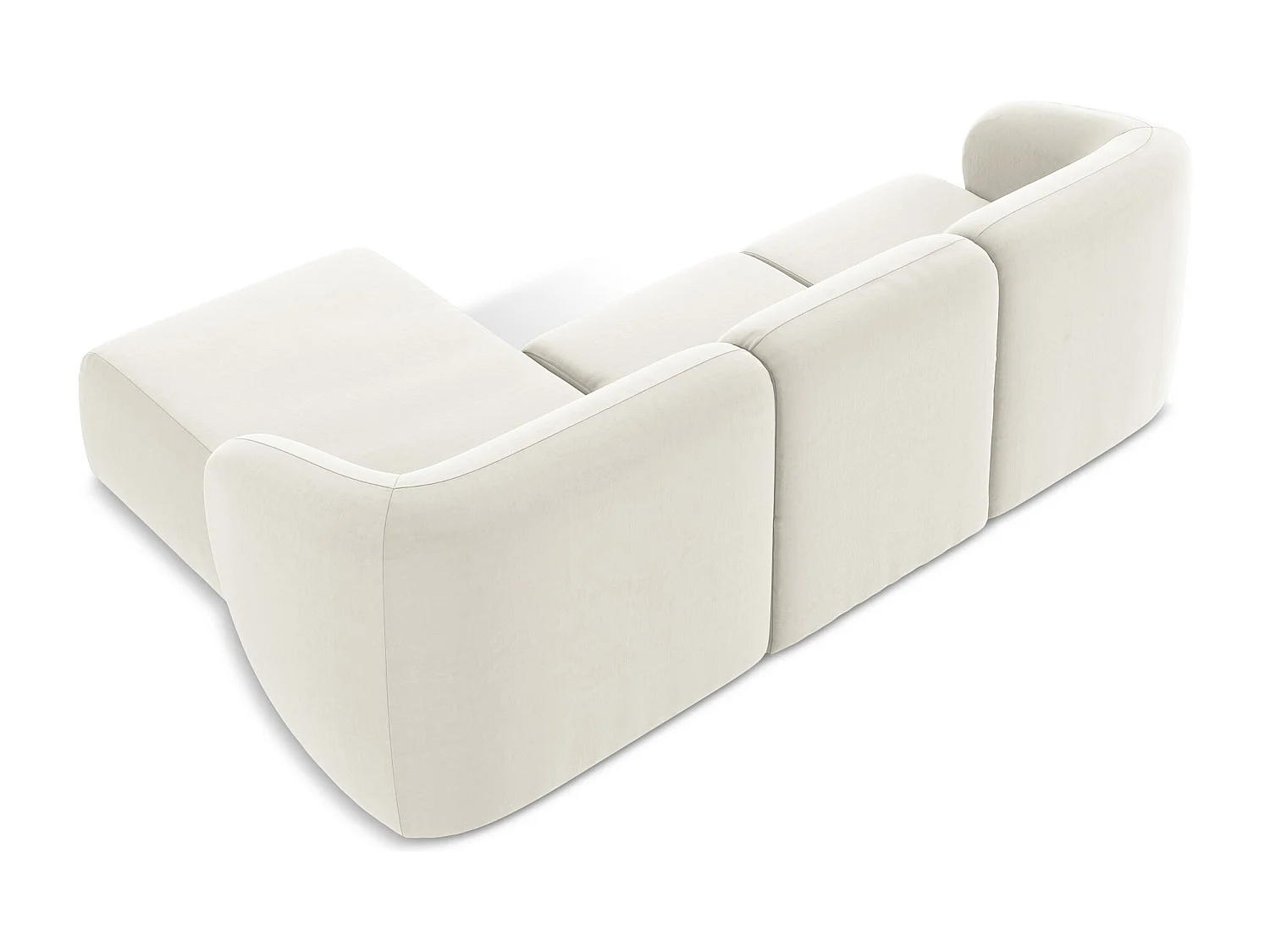 Canapé d'angle 3 places modulaire droit en velours - beige clair - LANI