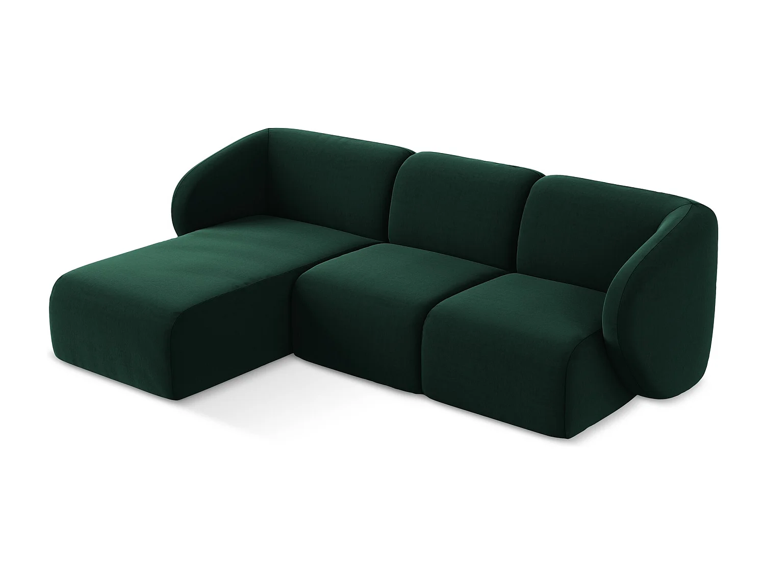 Canapé d'angle 3 places modulaire gauche en velours - bouteille verte - LANI