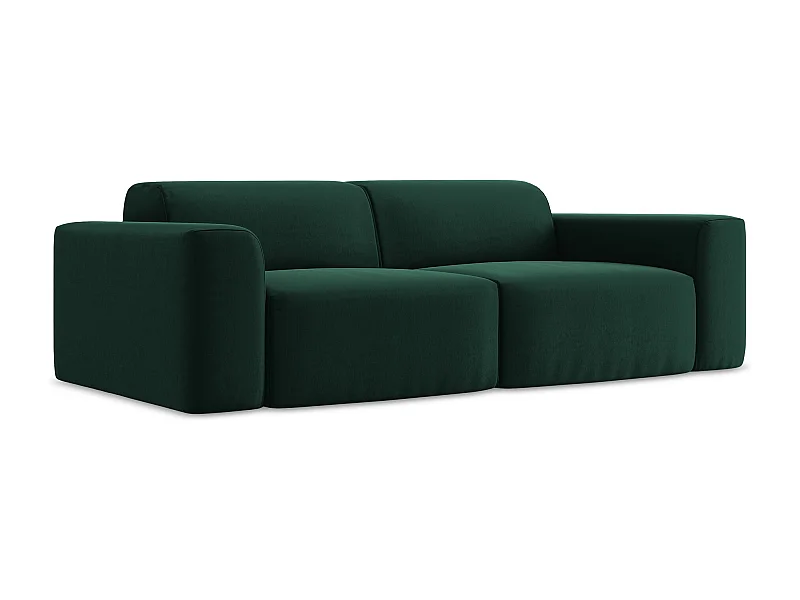 Driezits modulaire bank van flessengroen velours - KELI