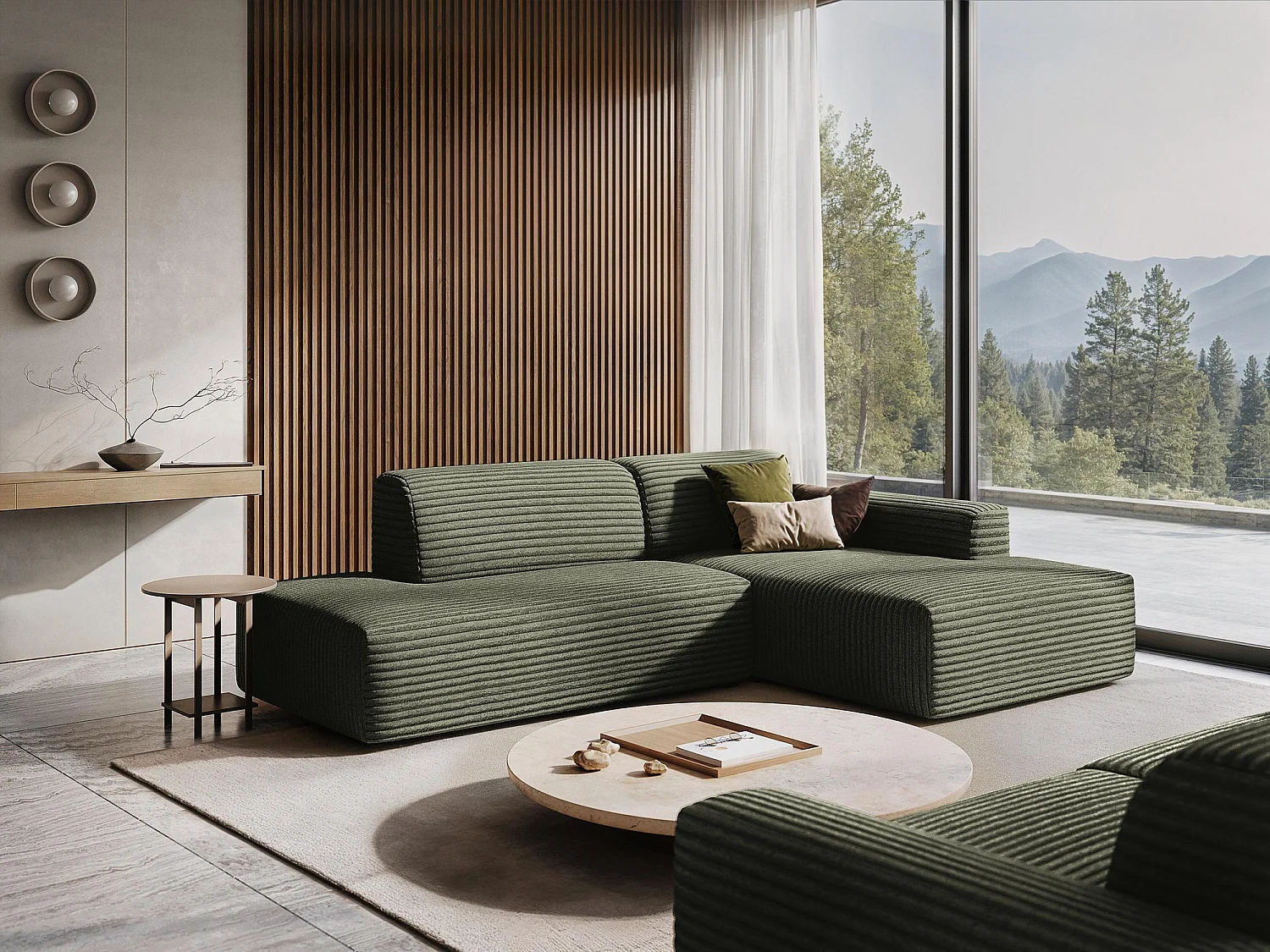 Driezits modulaire bank van taupe velours - KELI