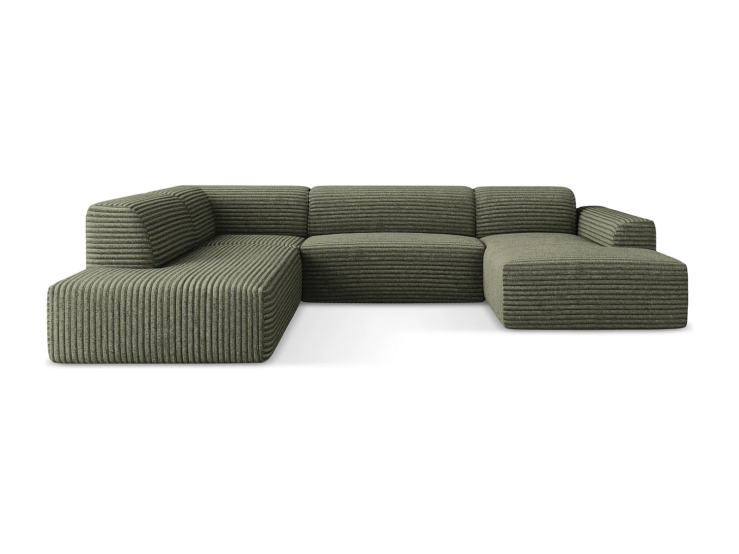Canapé panoramique 5 places gauche en velours côtelé - olive - KELI