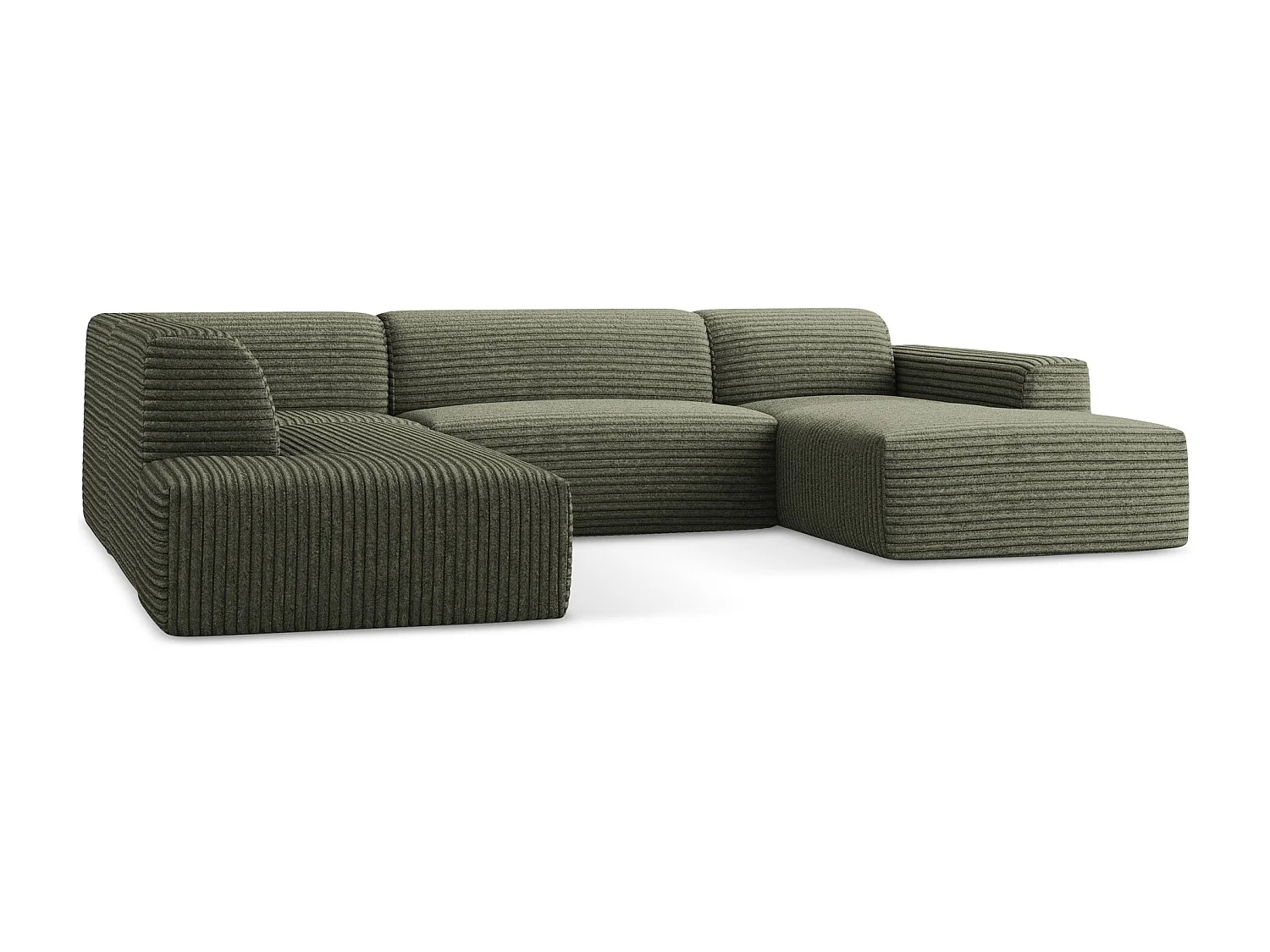 Canapé panoramique 5 places gauche en velours côtelé - olive - KELI