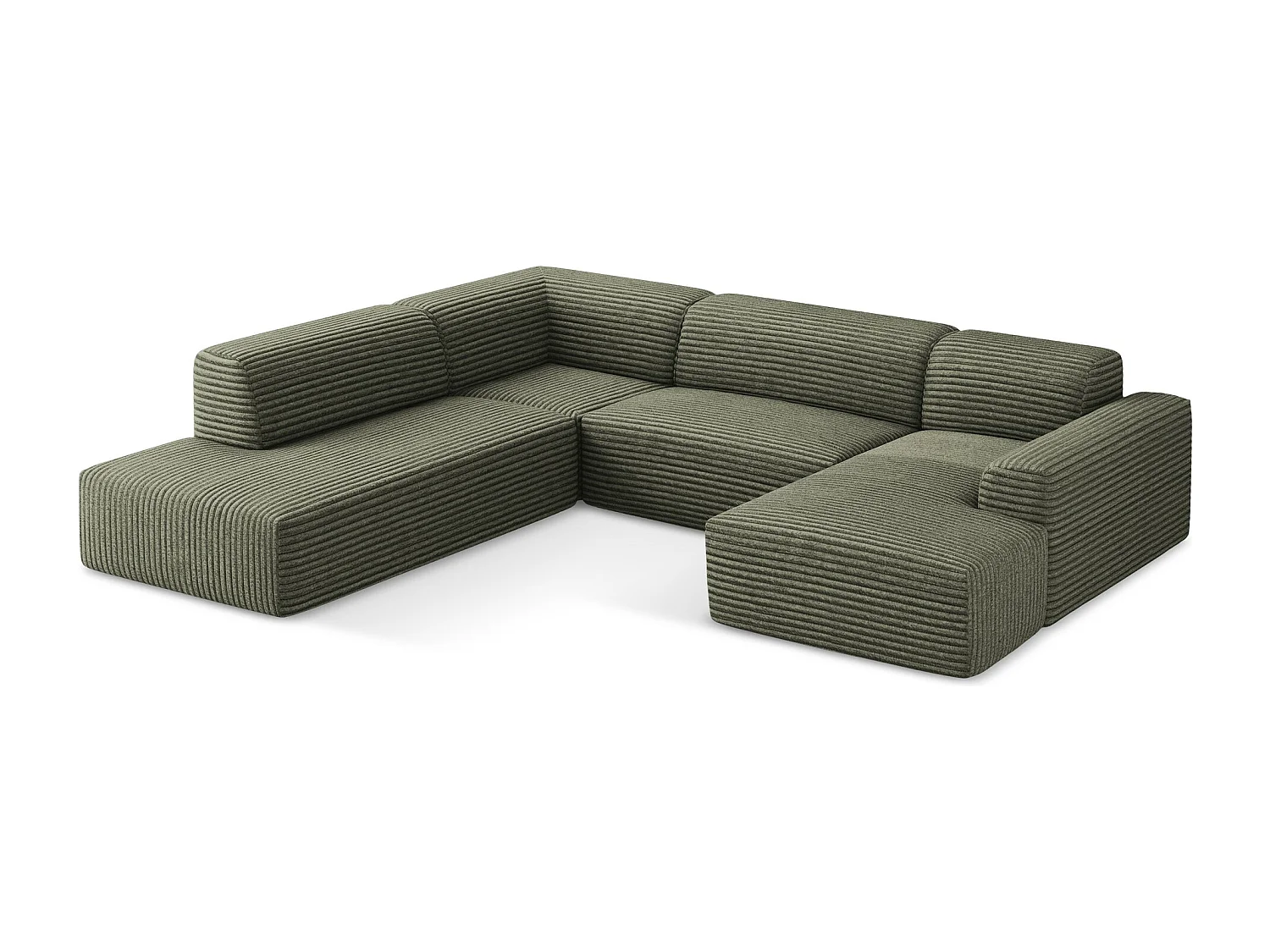 Canapé panoramique 5 places gauche en velours côtelé - olive - KELI