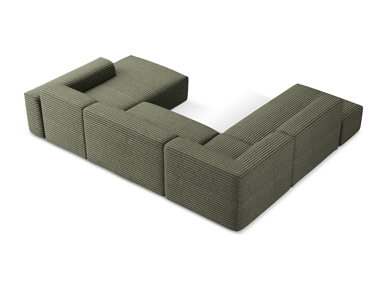 Canapé panoramique 5 places gauche en velours côtelé - olive - KELI