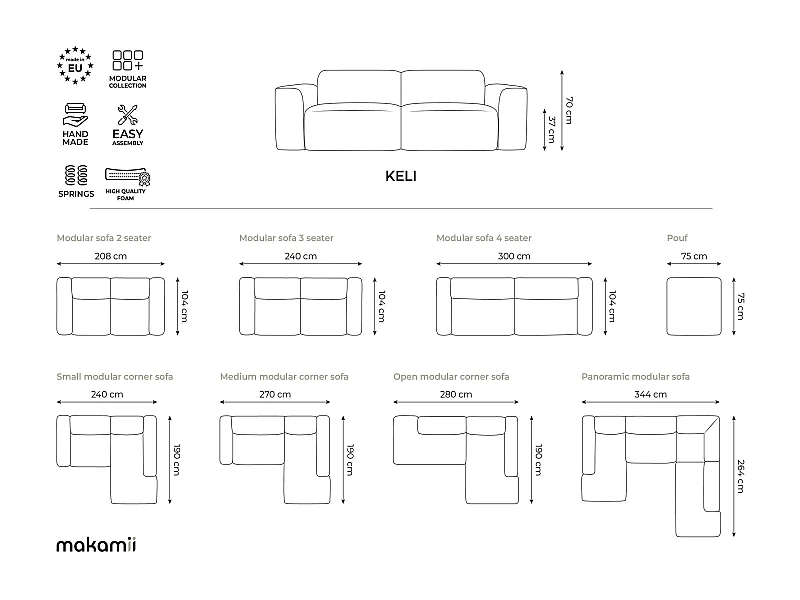 Canapé modulable 4 places en velours côtelé - gris foncé - KELI