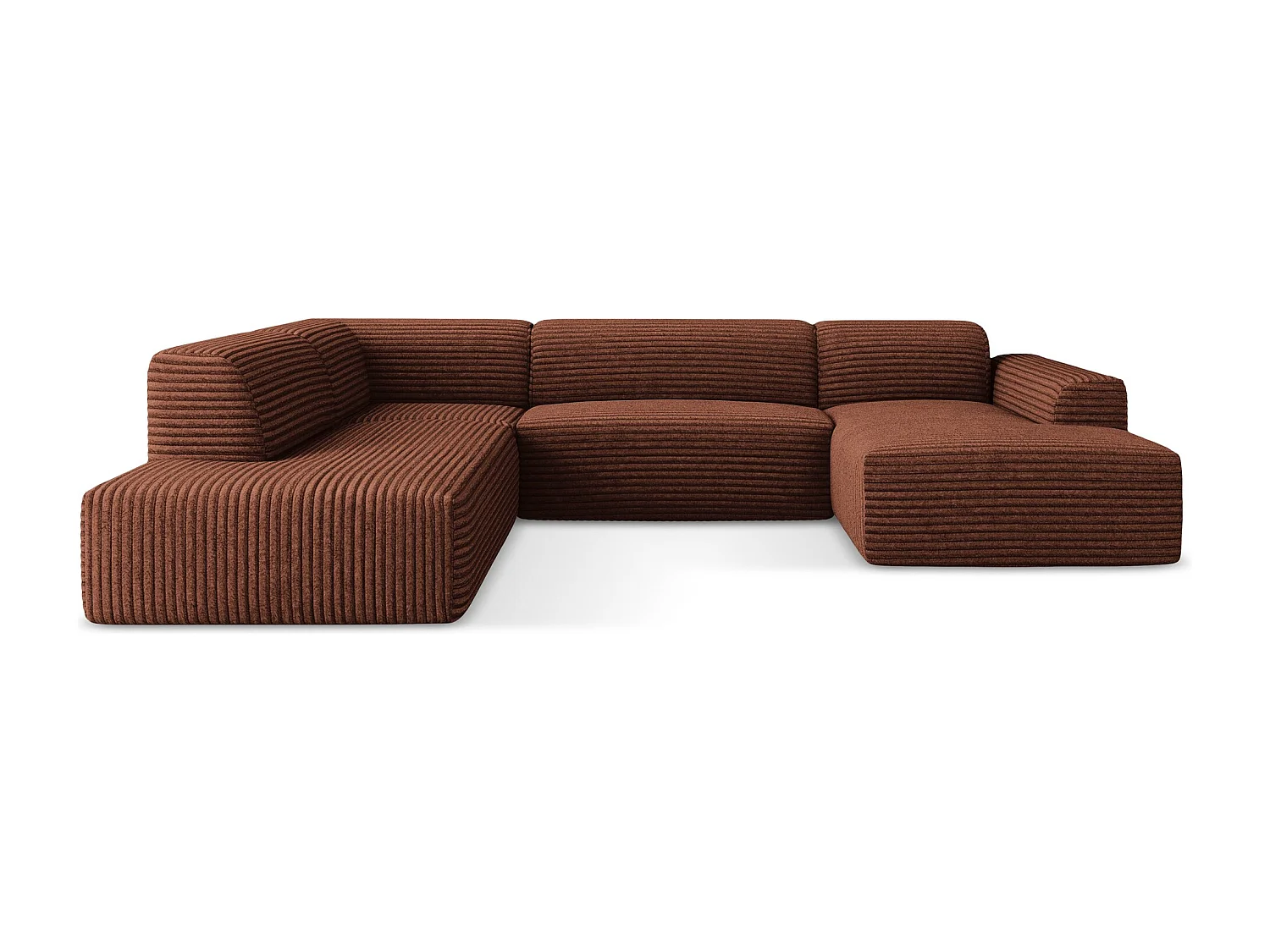 Canapé panoramique 5 places gauche en velours côtelé - terre cuite - KELI